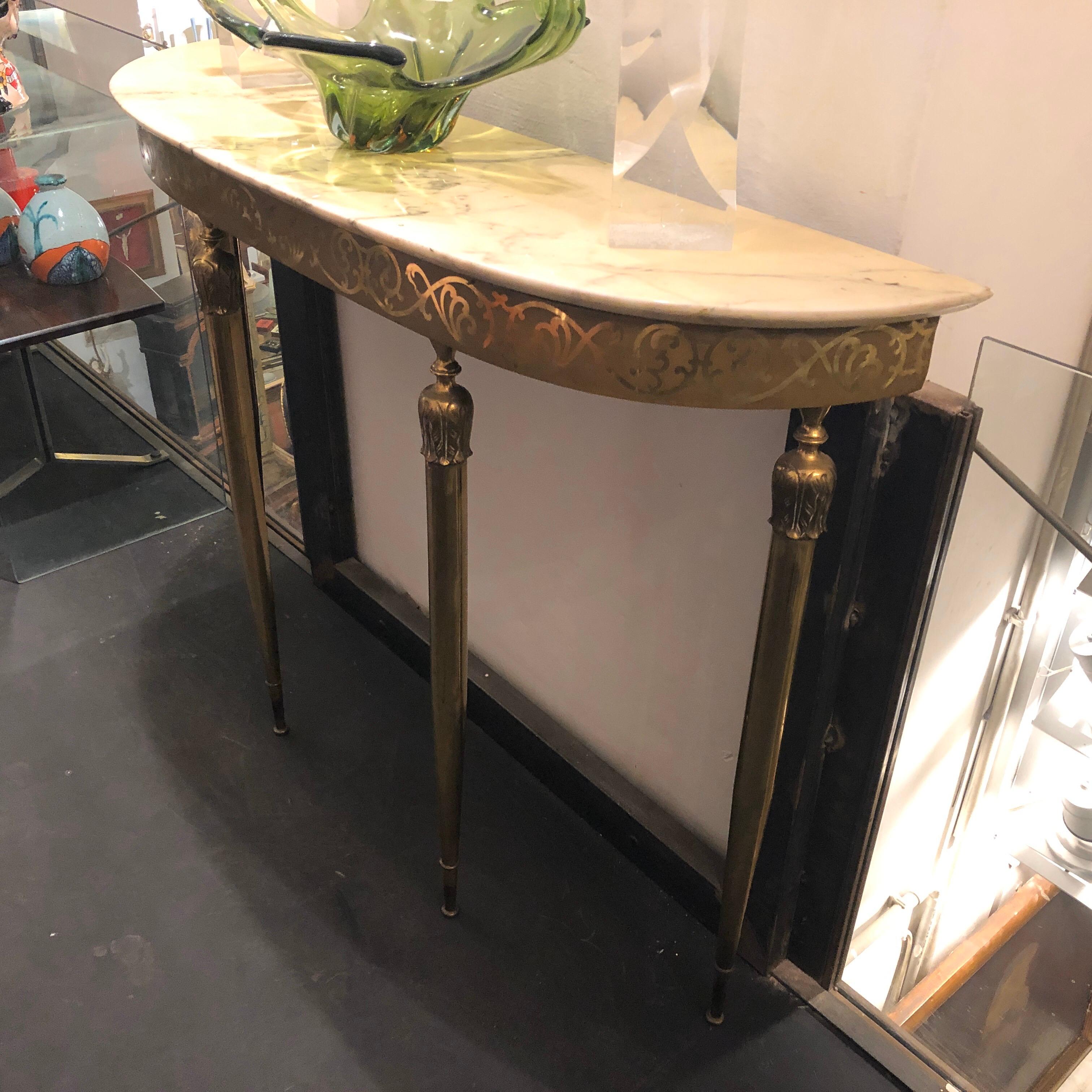 Mid-Century Modern Brass and Marble Italian Console, circa 1960 7