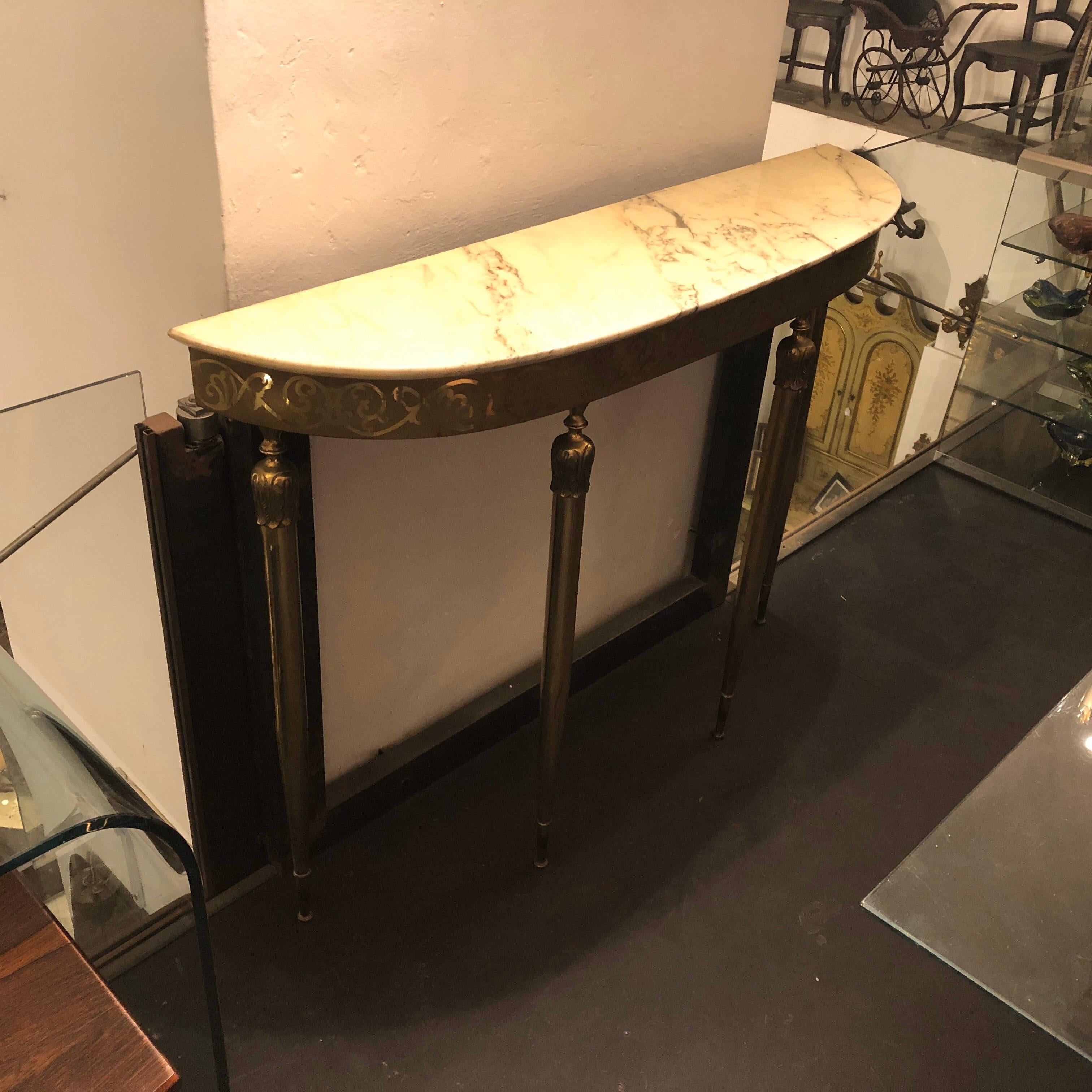 Mid-Century Modern Brass and Marble Italian Console, circa 1960 8