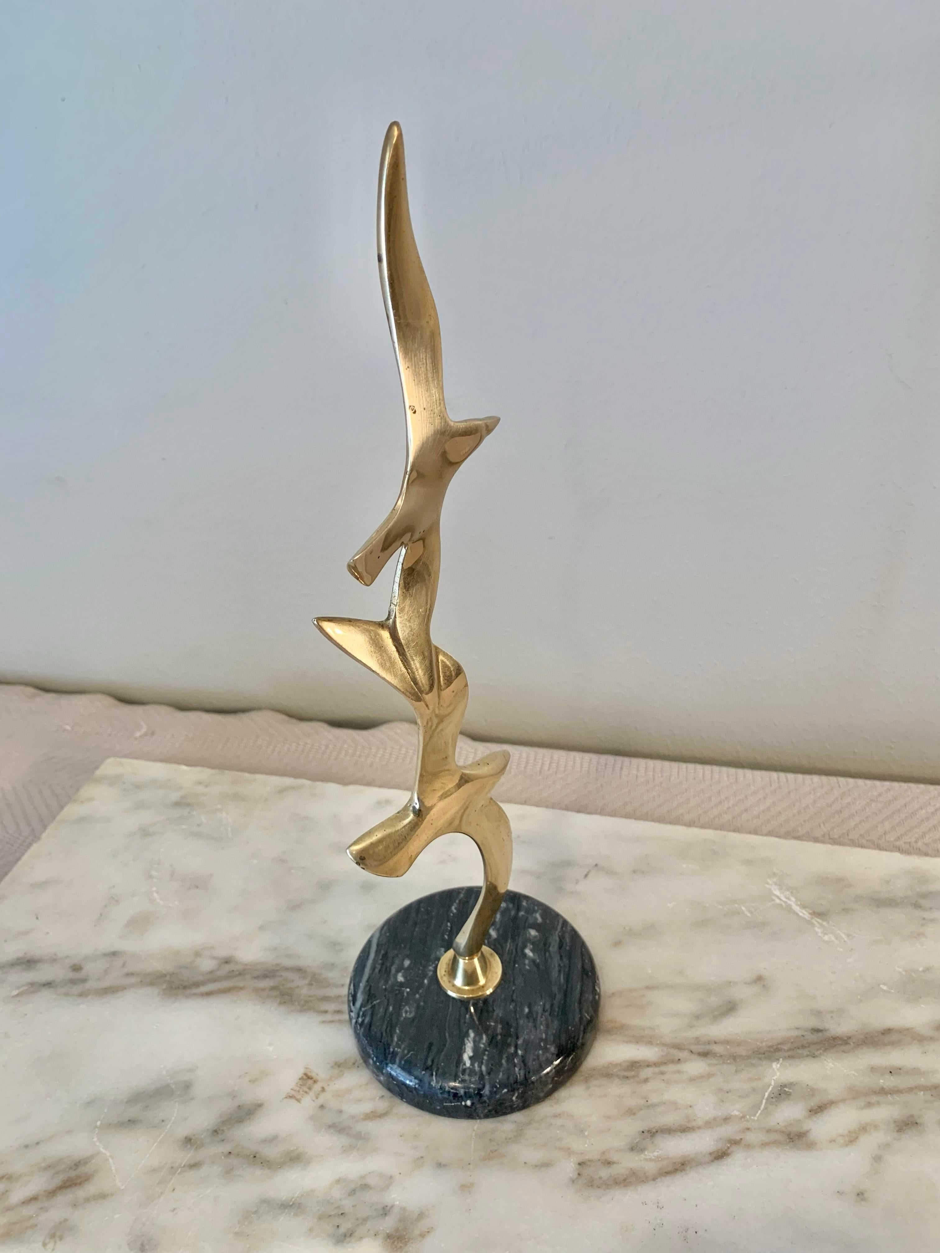 Mid Century Modern Brass and Marble Seagulls in Flight Sculpture 5