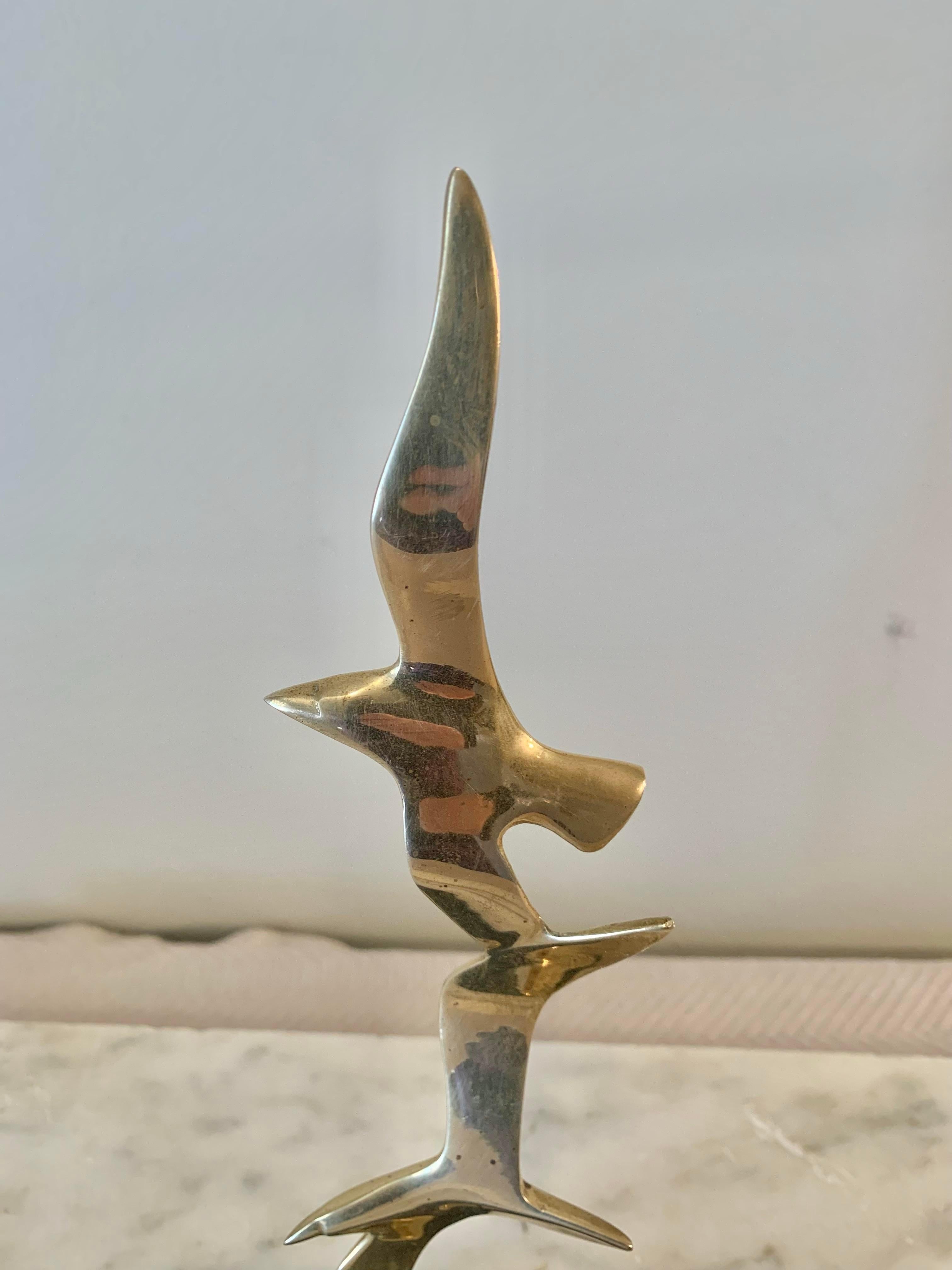 20th Century Mid Century Modern Brass and Marble Seagulls in Flight Sculpture