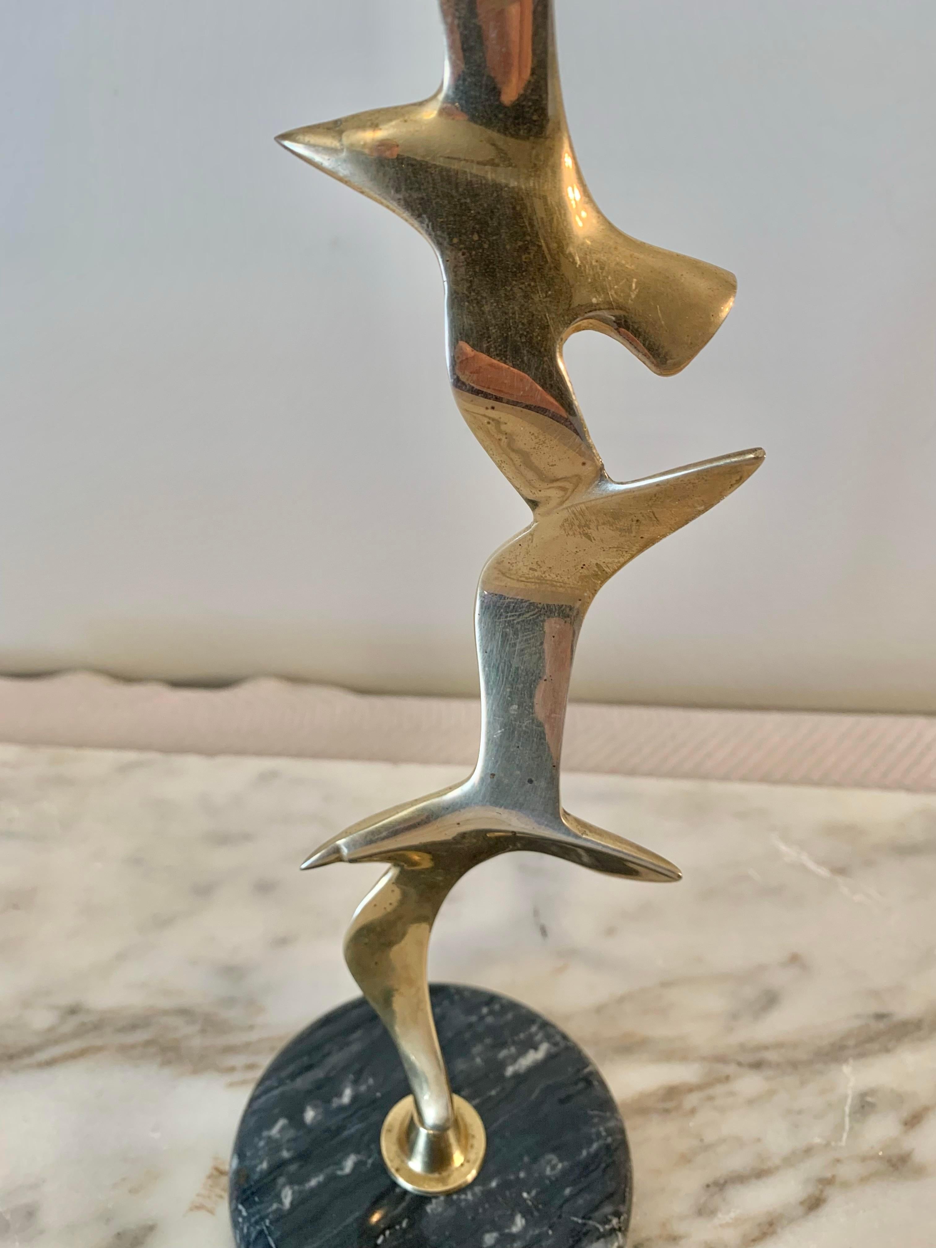 Mid Century Modern Brass and Marble Seagulls in Flight Sculpture 1