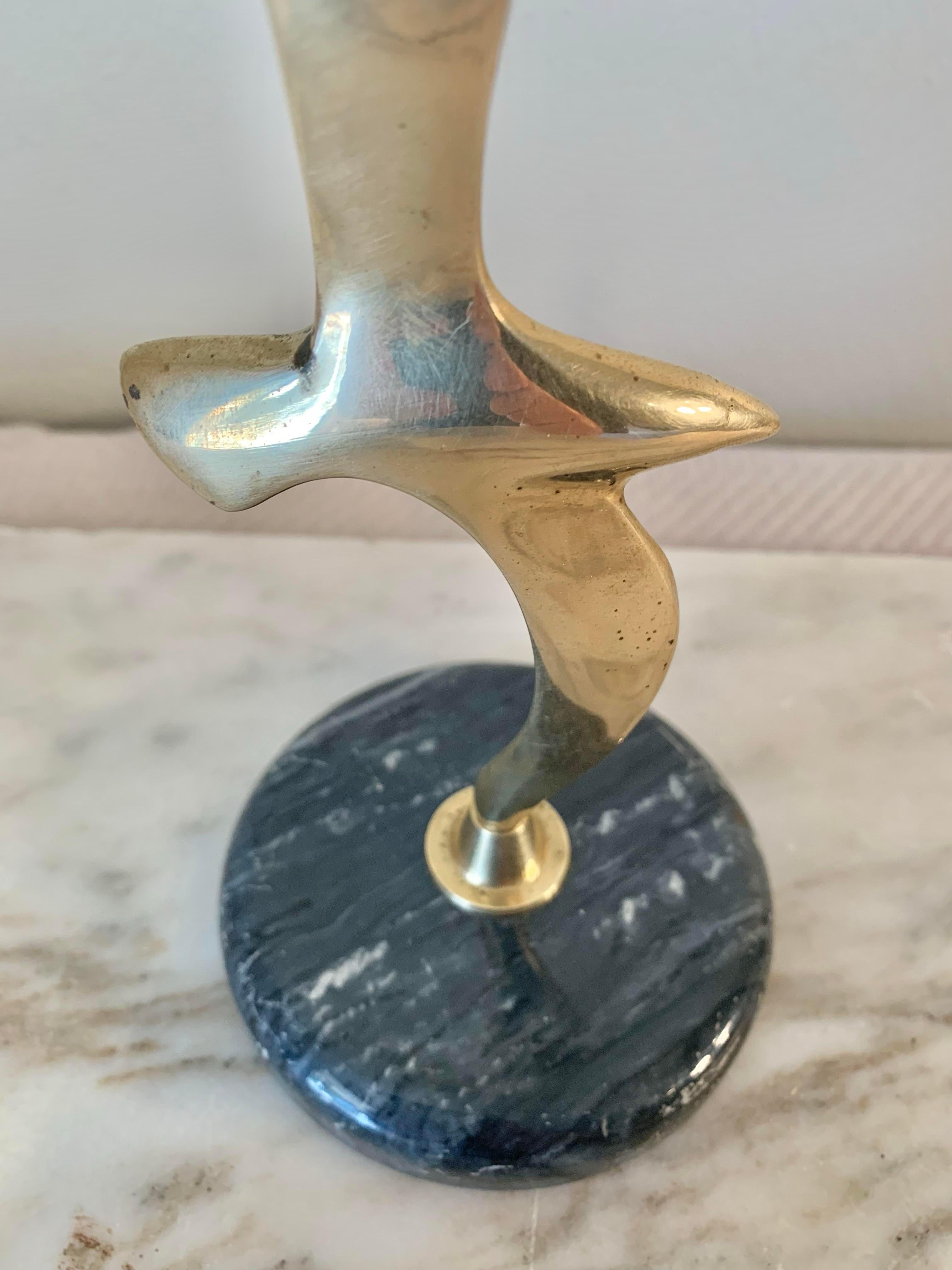 Mid Century Modern Brass and Marble Seagulls in Flight Sculpture 3