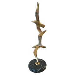 Mid Century Modern Brass and Marble Seagulls in Flight Sculpture