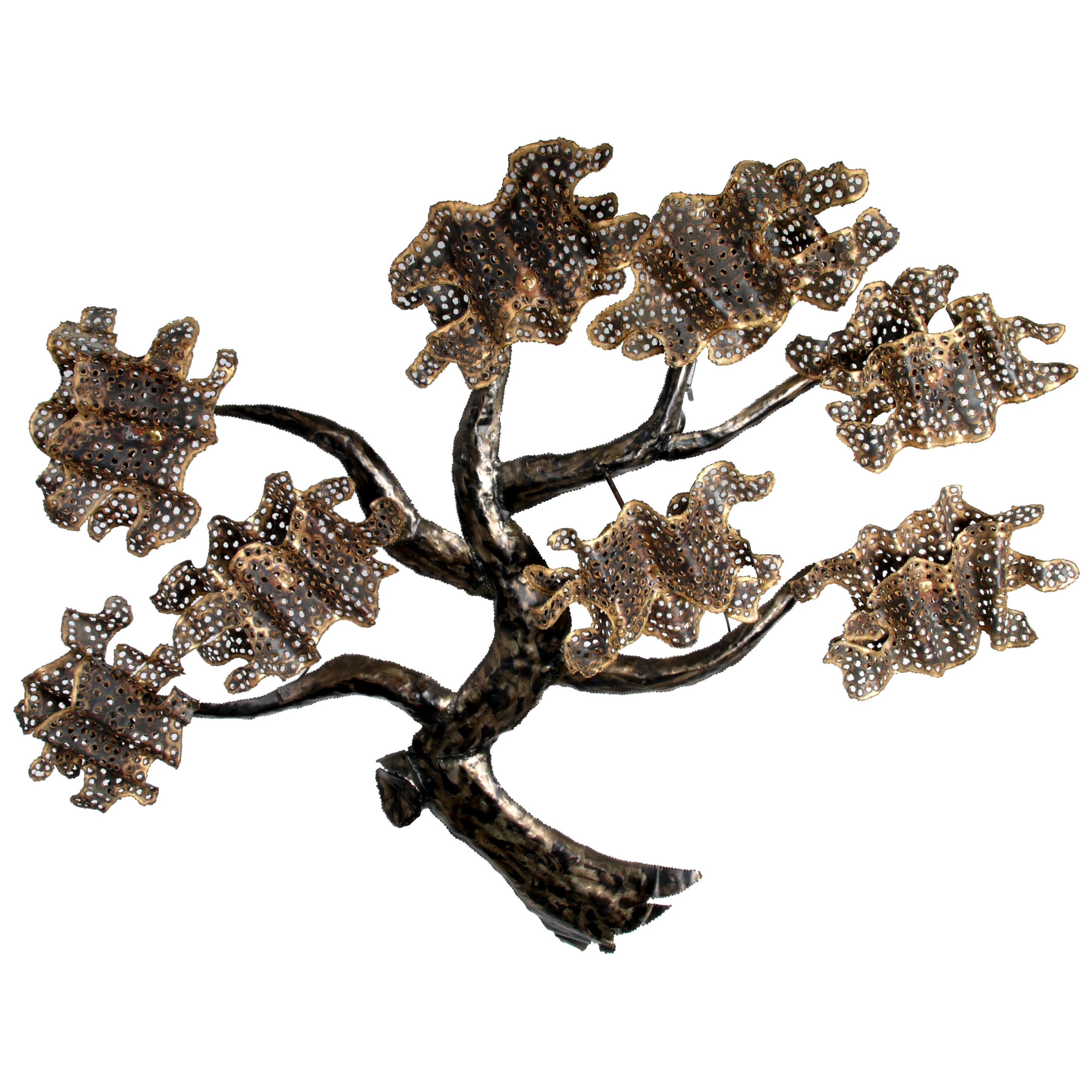 Mid-Century Modern Brass and Metal Tree Wall Art Sculpture For Sale