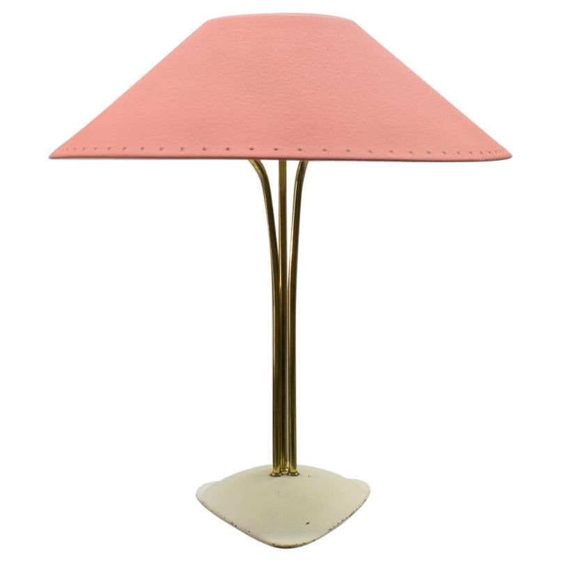 1950s MidCentury Modern Italian Brass and Plastic Table Lamp For Sale