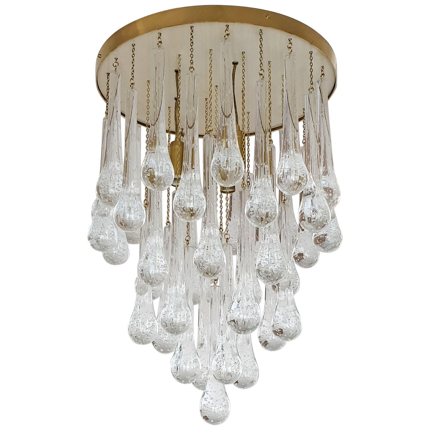 Brass & Murano Clear Glass Flush Mount Chandelier - set of two