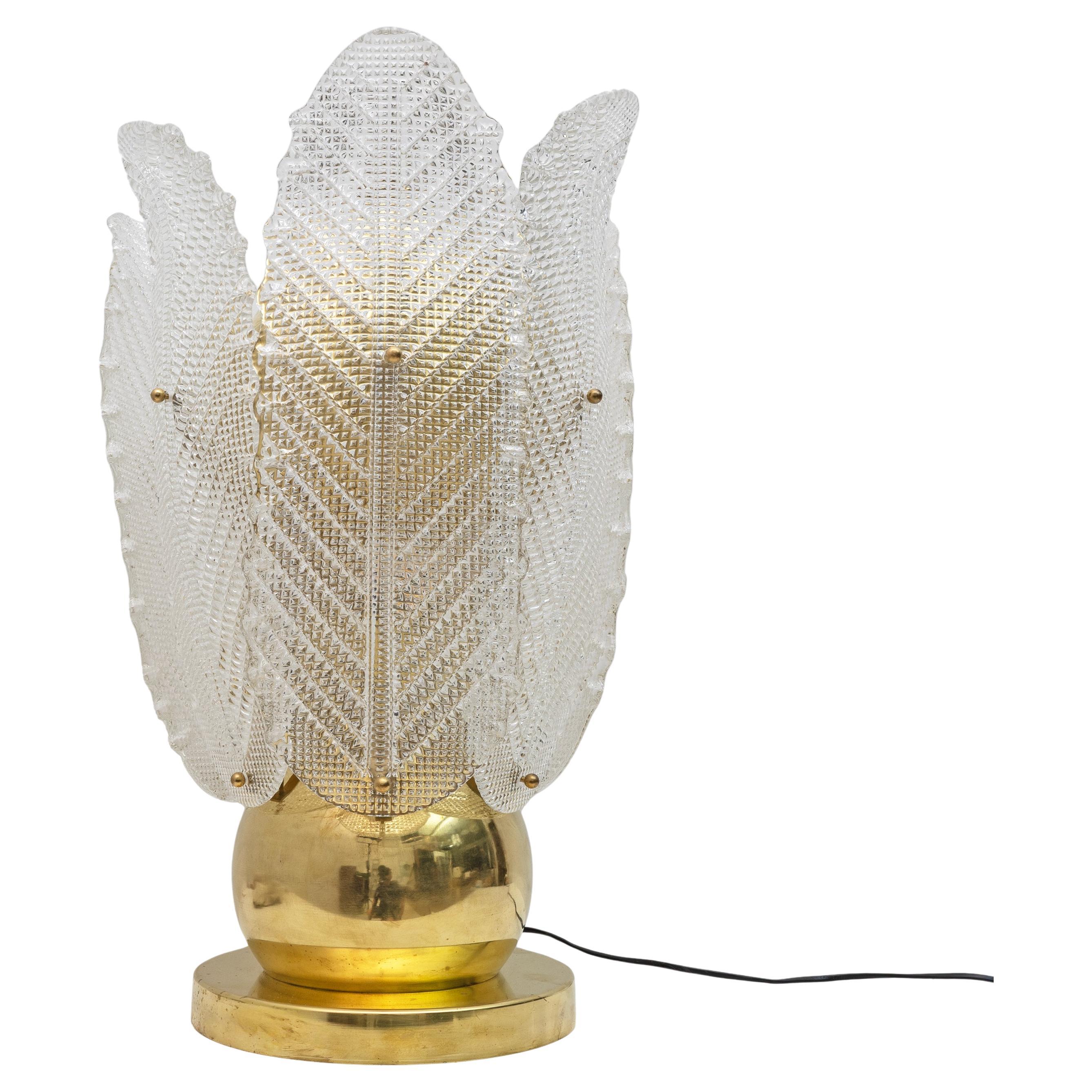 Mid-century Modern Brass and Murano Glass Big Table Lamp by Mazzega For Sale