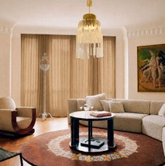 Mid-Century Modern brass and Murano glass chandelier