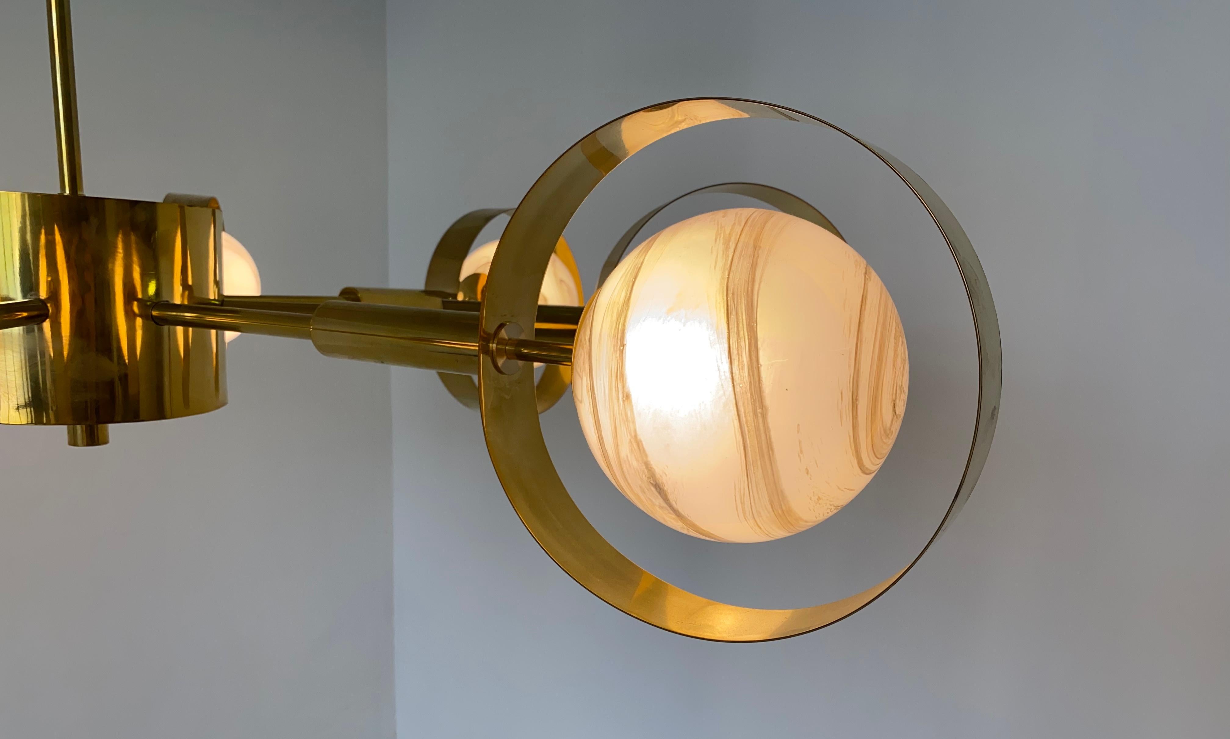 Mid-Century Modern Brass and Murano Glass Chandelier 3