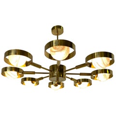 Mid-Century Modern Brass and Murano Glass Chandelier