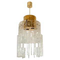 Mid-Century Modern brass and Murano glass chandelier