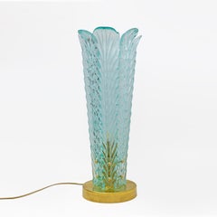 Mid-Century Modern Brass and Murano Glass Leaf Palm Table Lamps