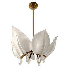 Lustre à feuilles en laiton et verre de Murano du milieu du siècle Franco Luce Italie 70