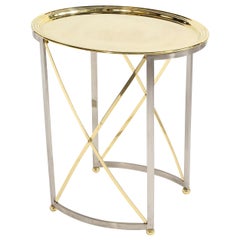Mid-Century Brass & Nickel Side Table with Removable Tray Top by Maison Jansen