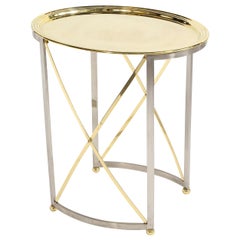 Mid-Century Brass & Nickel Side Table with Removable Tray Top by Maison Jansen