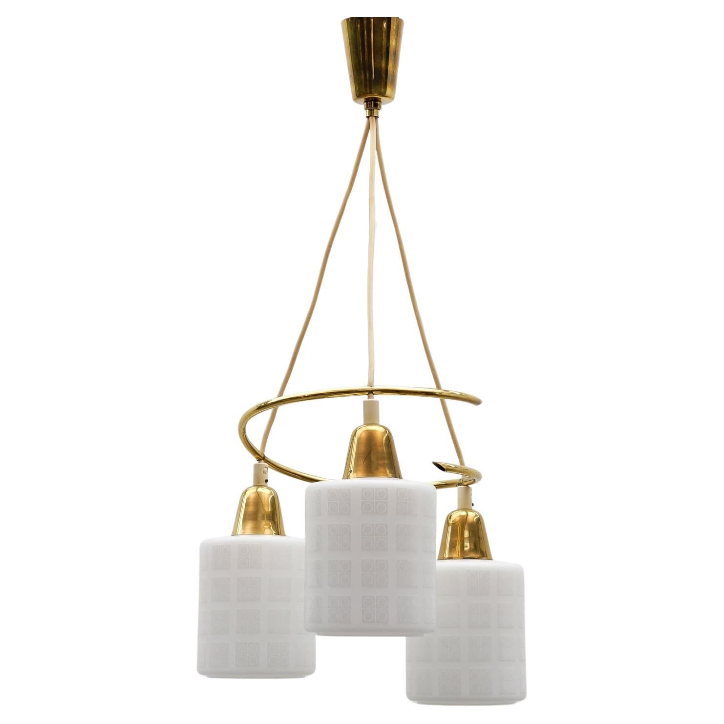 Mid-Century Modern Brass and Opal Glass Pendant Lamp, 1950s