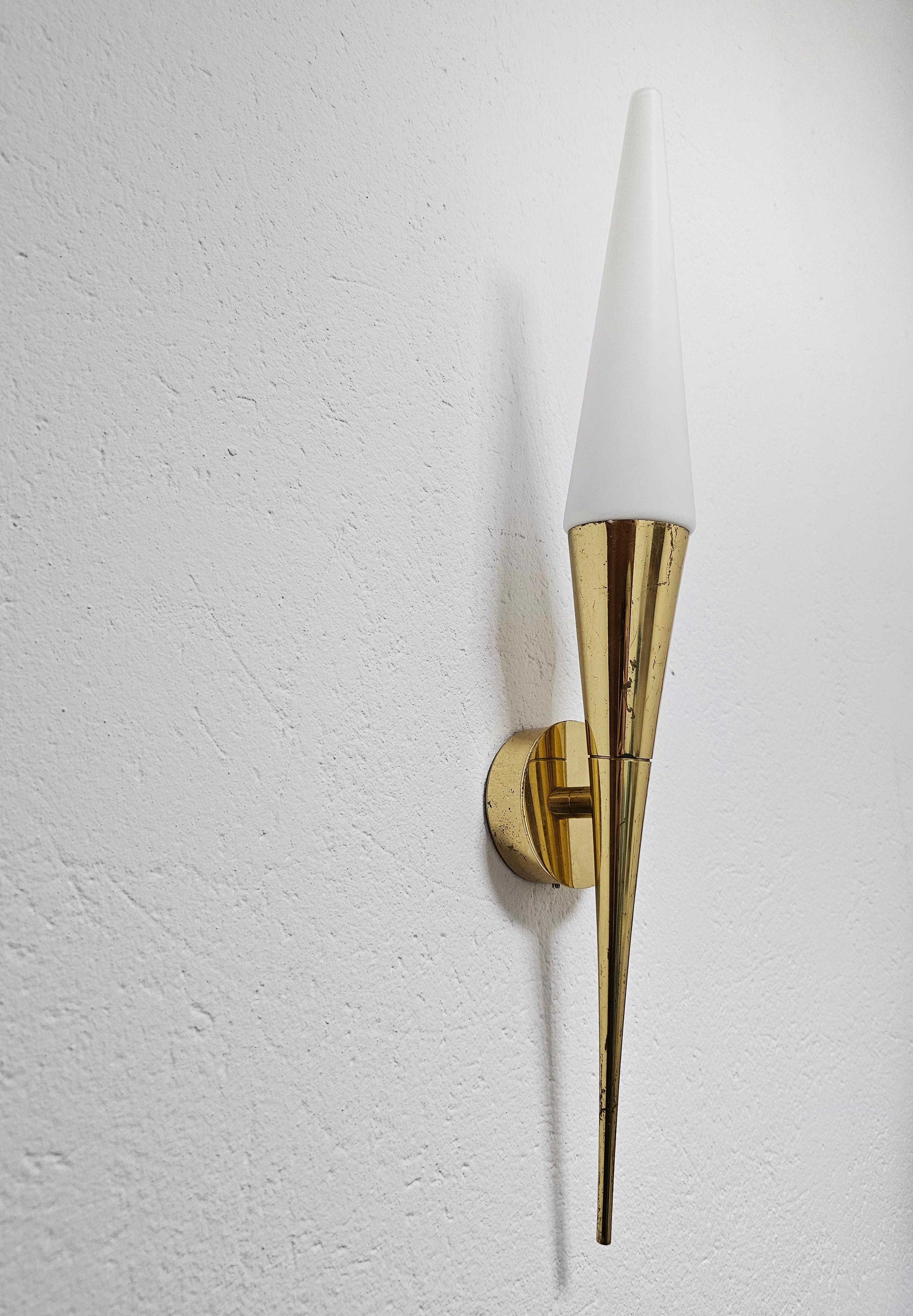 Mid-20th Century Mid Century Modern Brass and Opaline glass sconces by Limburg, W. Germany 1960s For Sale