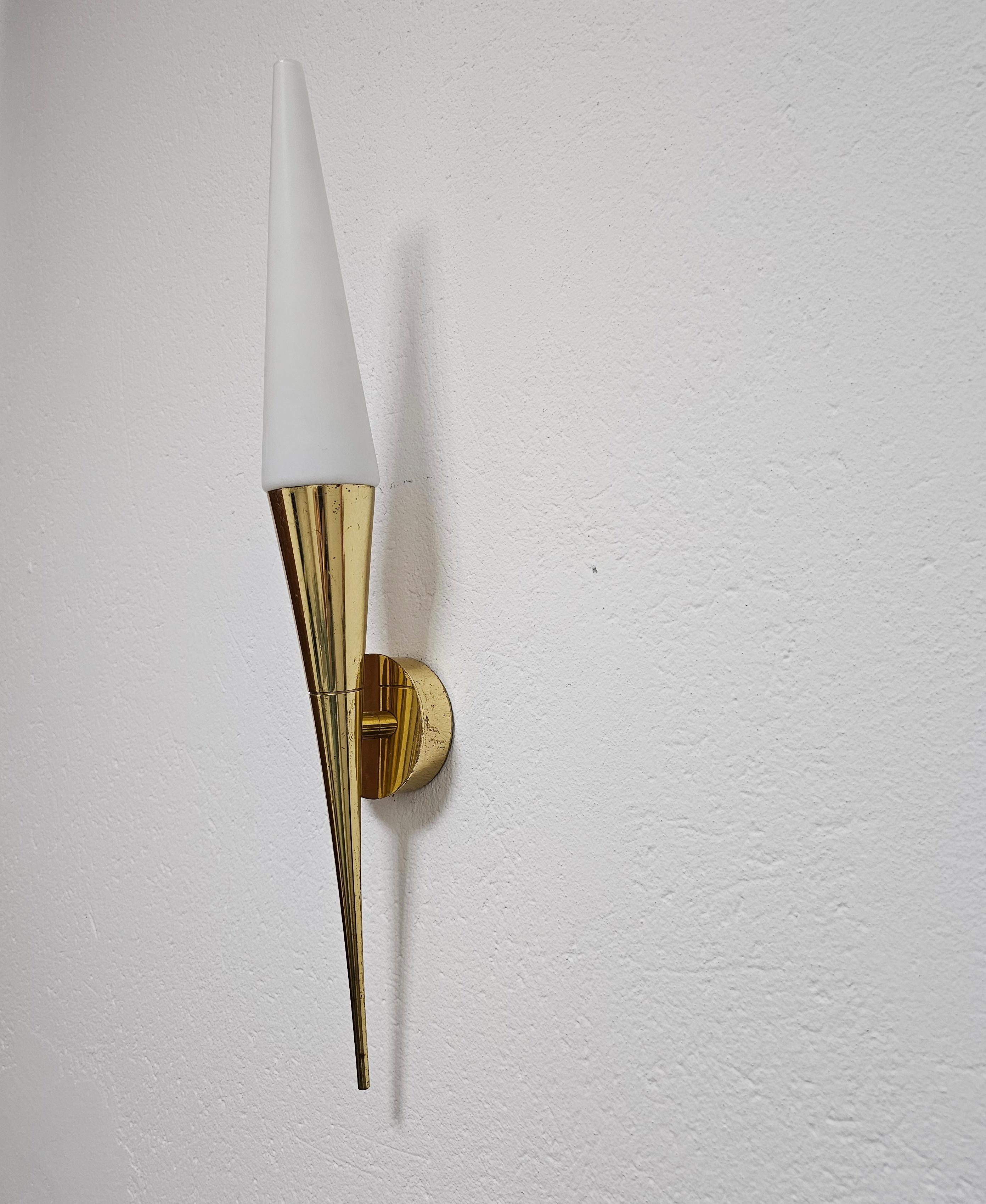 Mid Century Modern Brass and Opaline glass sconces by Limburg, W. Germany 1960s For Sale 1