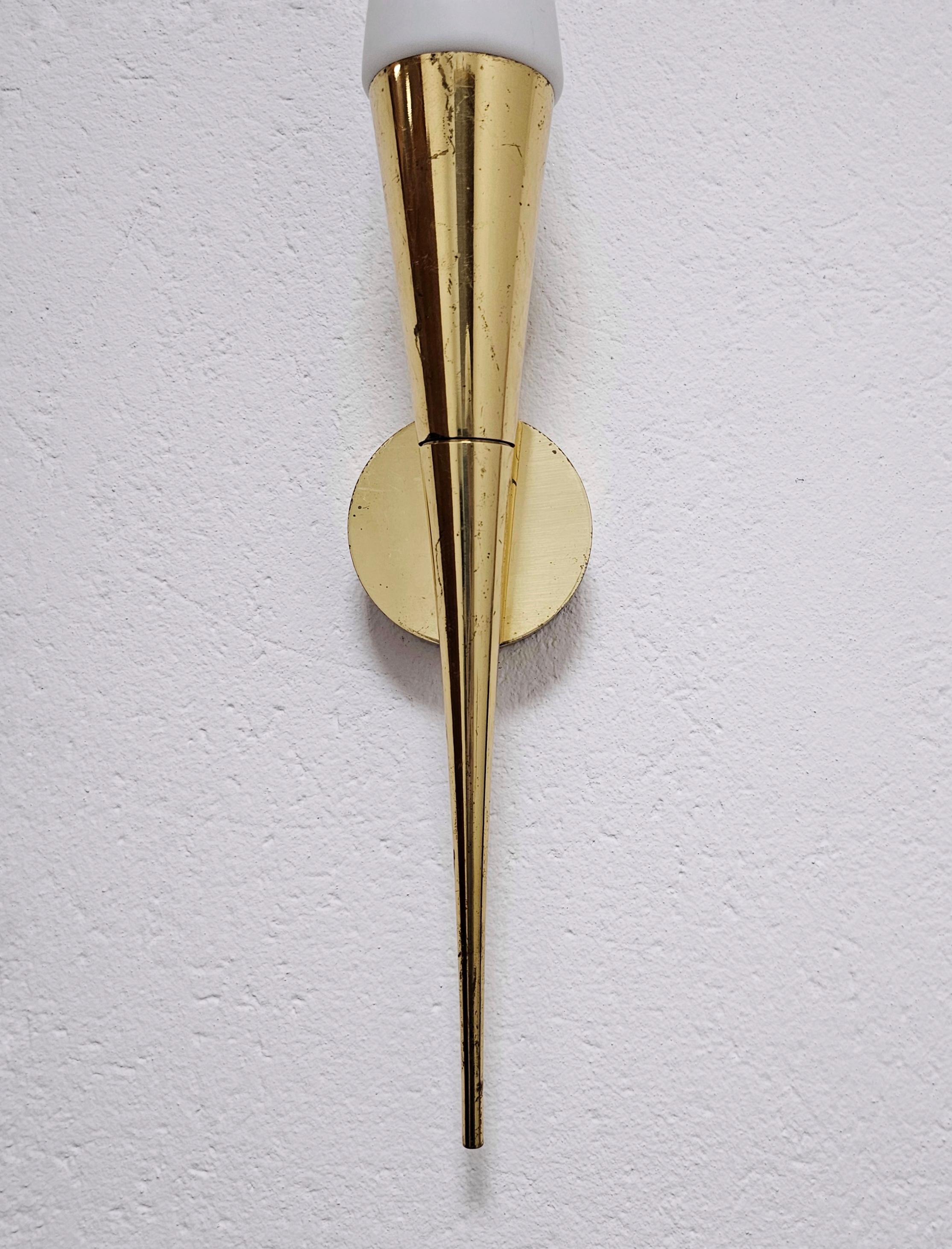 Mid Century Modern Brass and Opaline glass sconces by Limburg, W. Germany 1960s For Sale 4