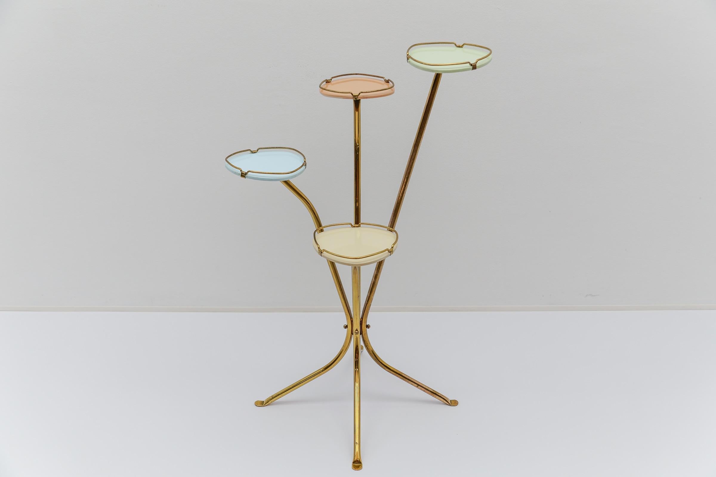 Mid-Century Modern brass and pastel-colored glass flower stand / display, 1950s

