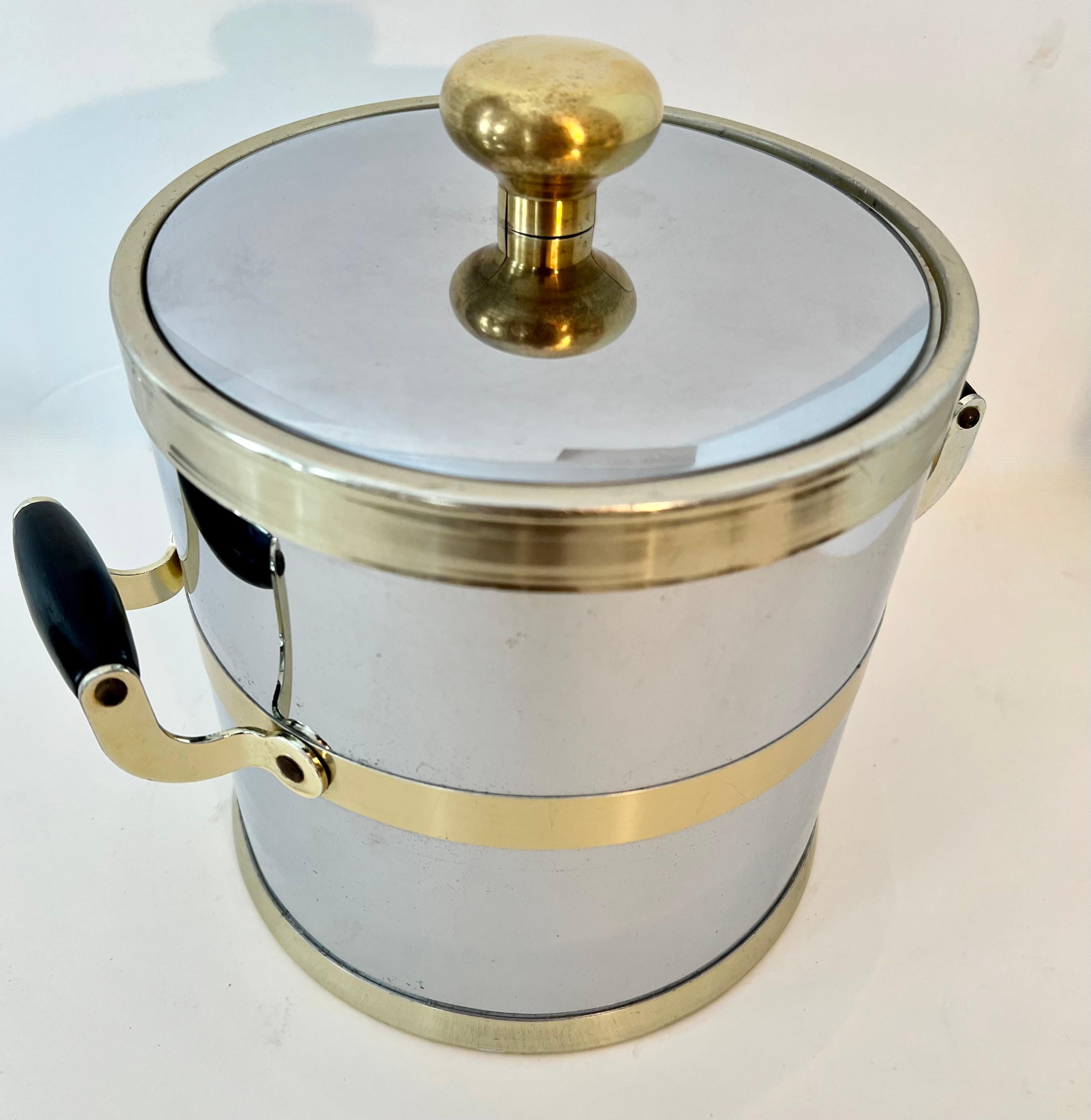 Mid-Century Modern Brass and Polished Chrome Ice Bucket For Sale 6