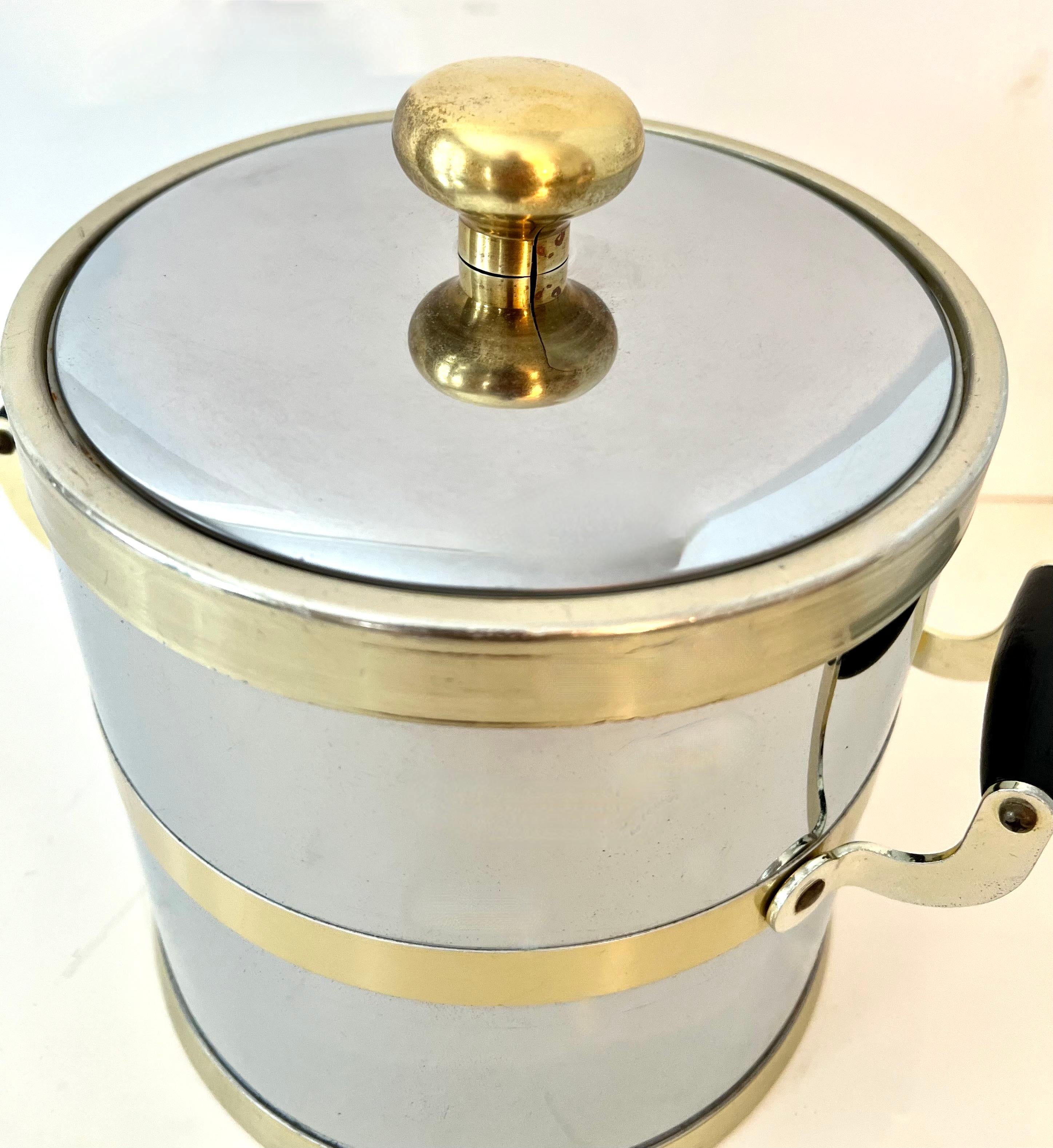 Mid-Century Modern Brass and Polished Chrome Ice Bucket For Sale 5