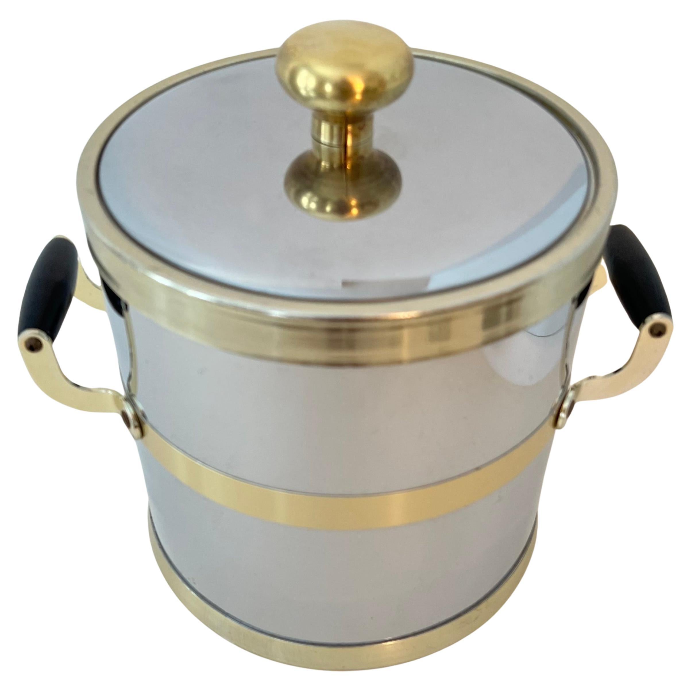 Mid-Century Modern Brass and Polished Chrome Ice Bucket