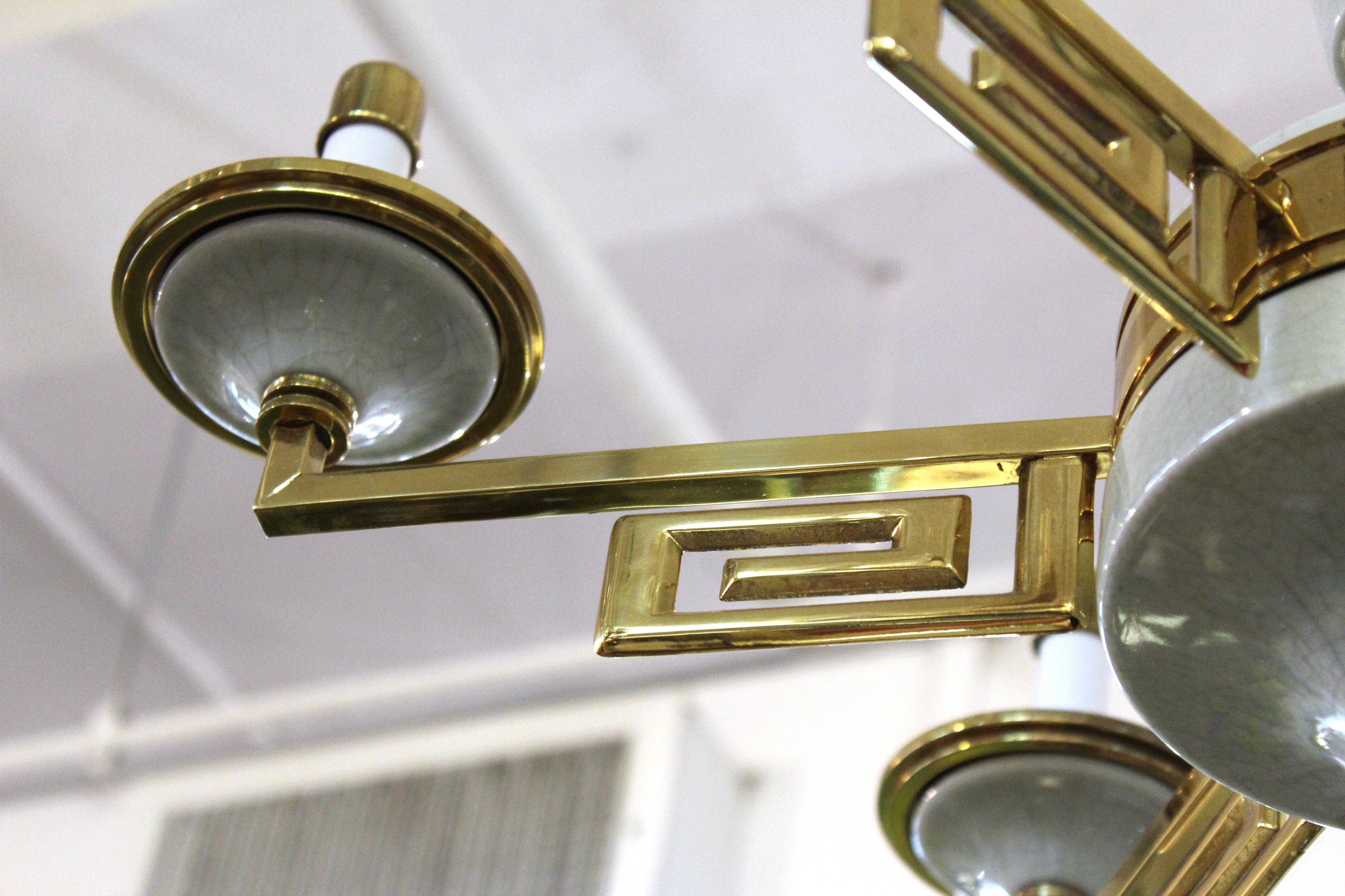 Mid-Century Modern Brass and Porcelain Chandelier in Manner of Tommi Parzinger 7