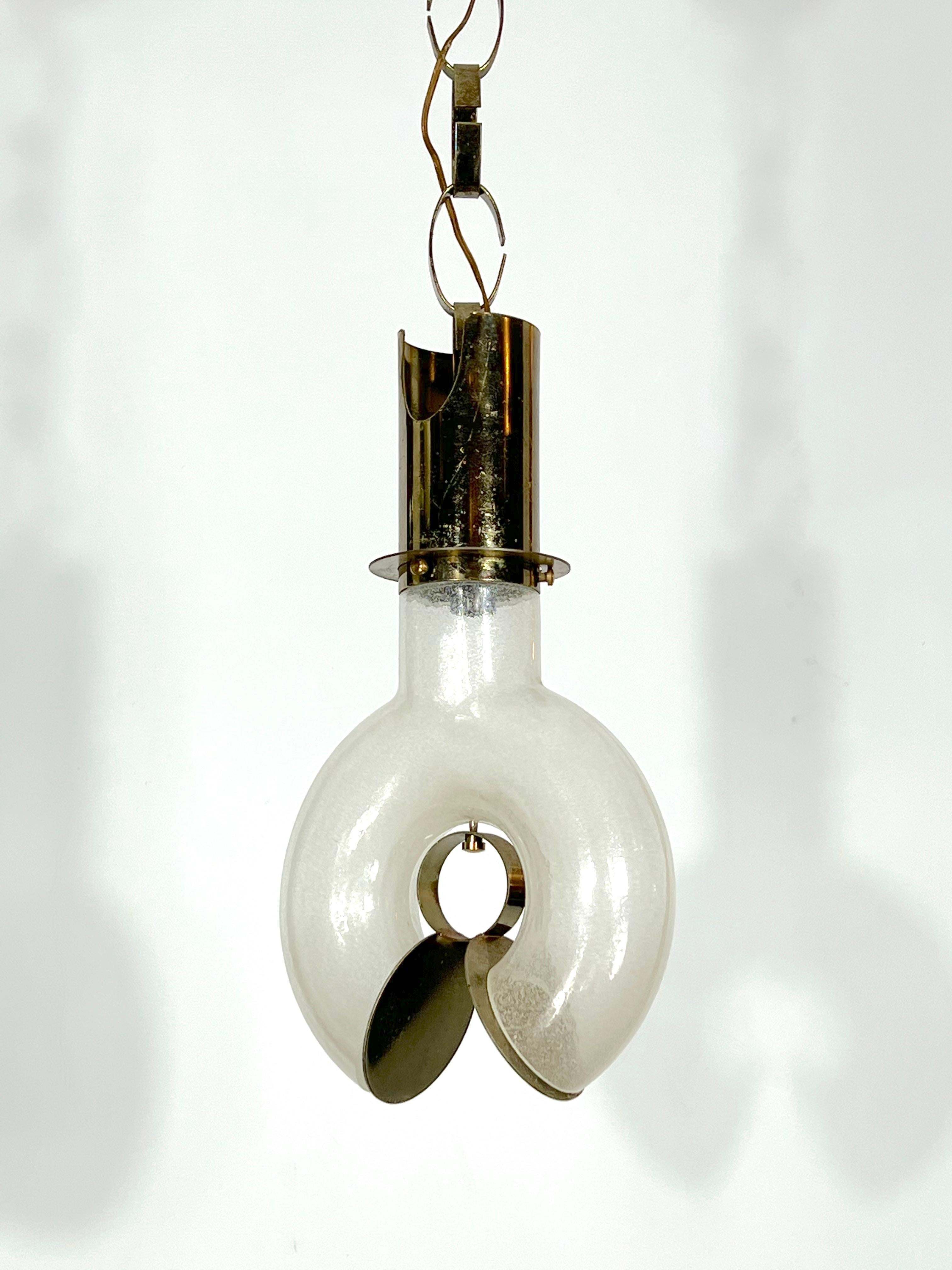 Mid-Century Modern Brass and Pulegoso Chandelier by Carlo Nason For Sale 5
