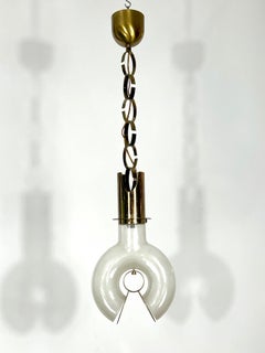 Mid-Century Modern Brass and Pulegoso Chandelier by Carlo Nason