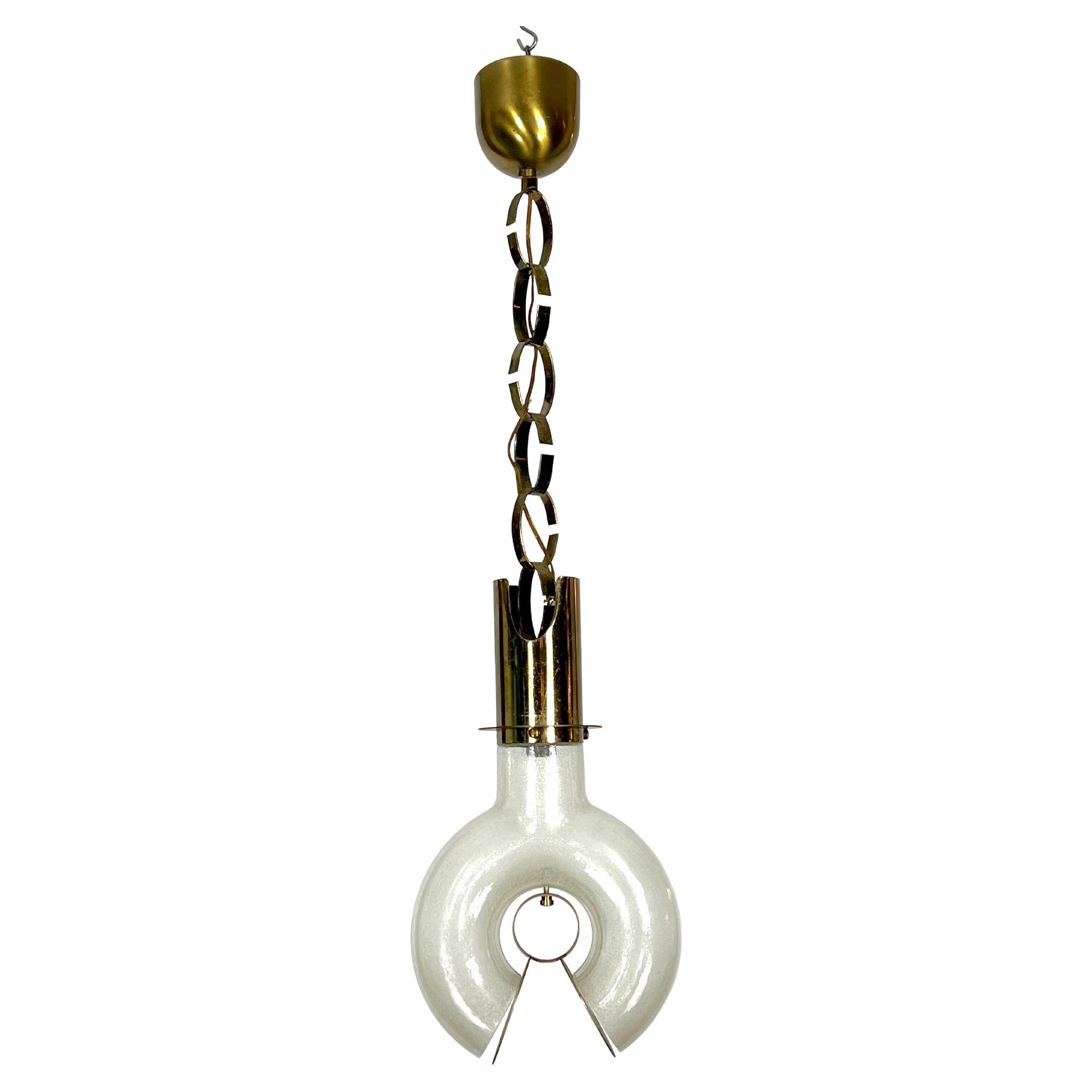 Lustre en laiton et Pulegoso de style mi-siècle moderne par Carlo Nason