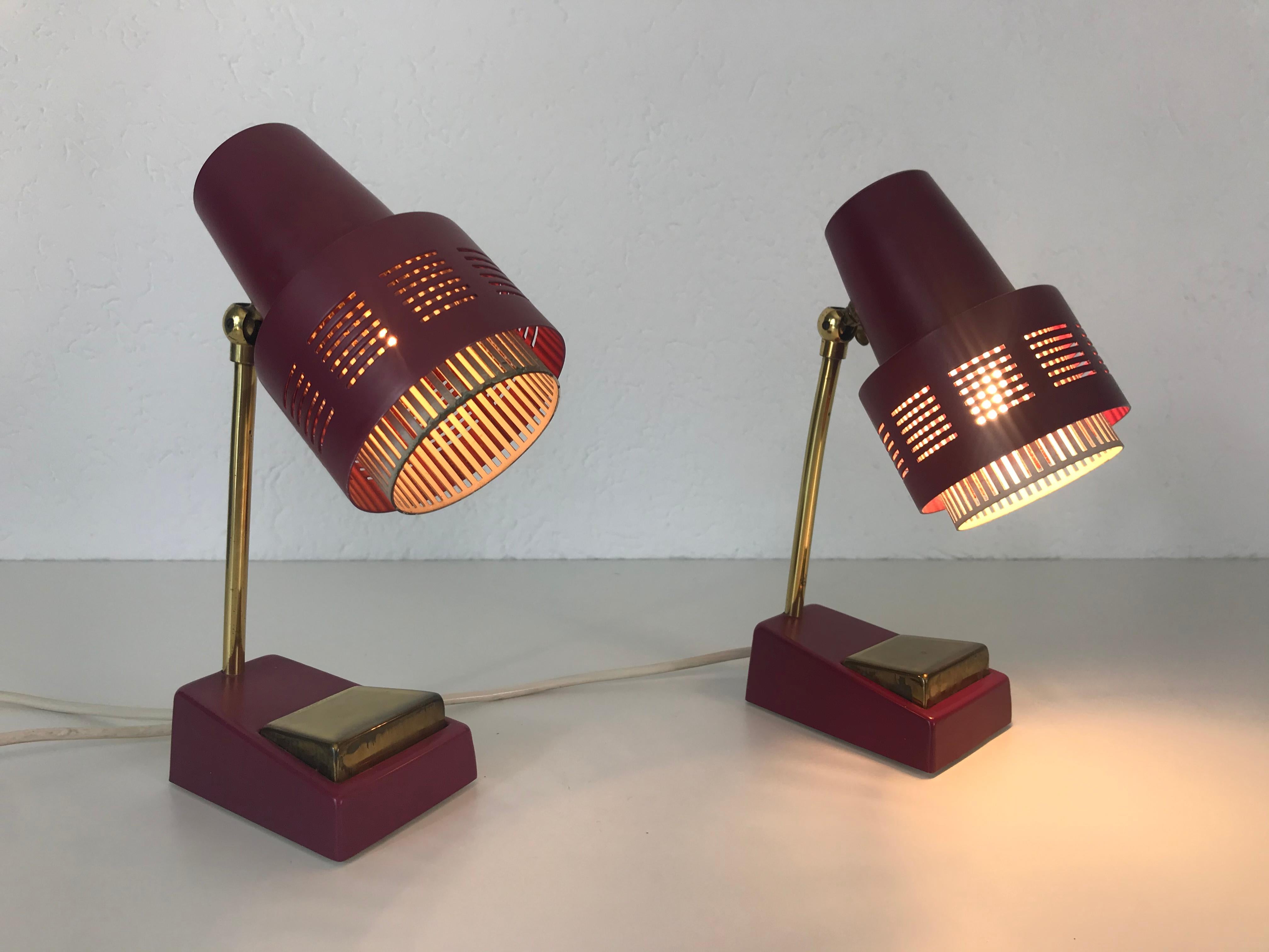 Mid-Century Modern Brass and Purple Table Lamp, Pair, 1960s For Sale 4