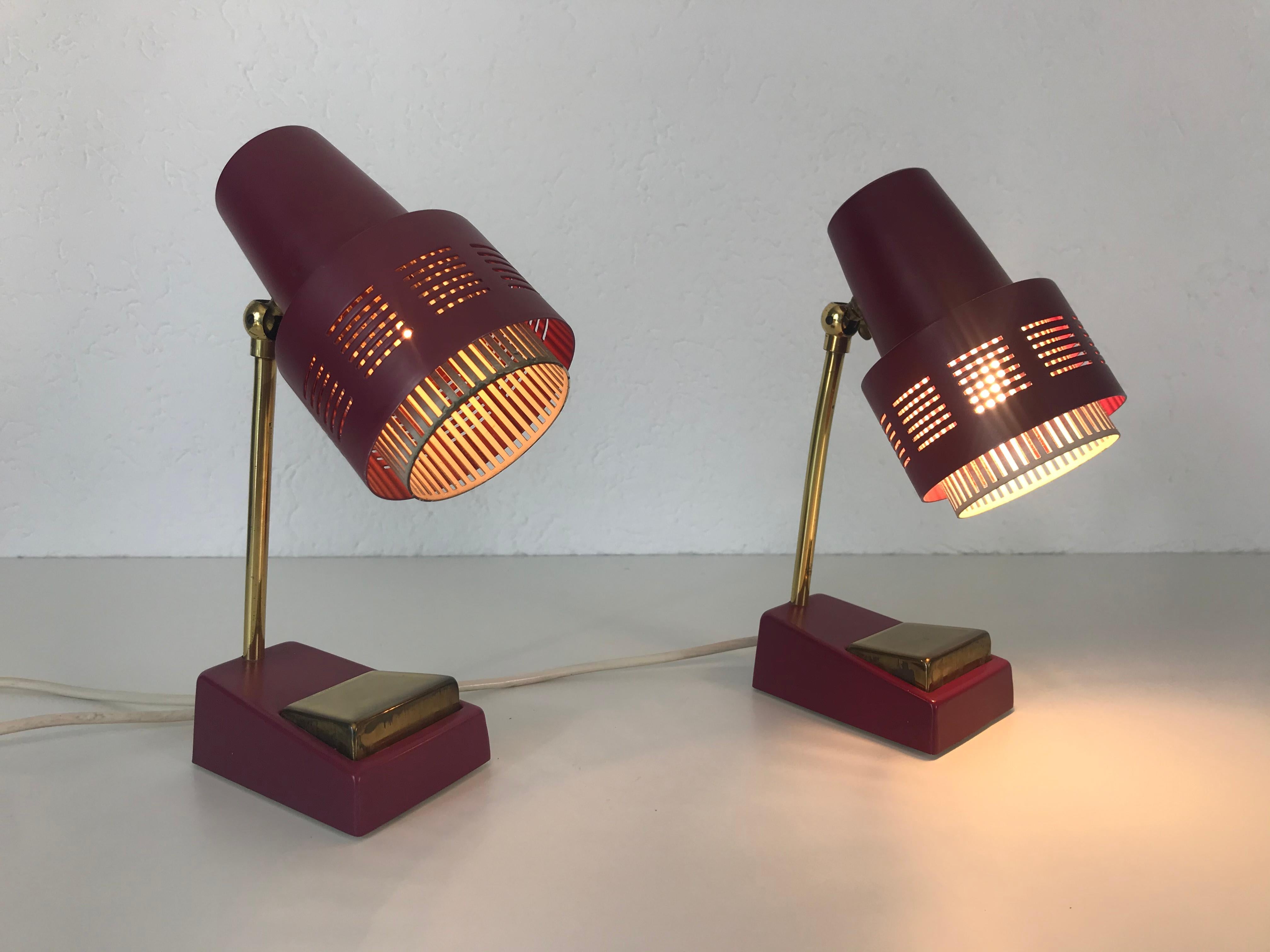 Mid-Century Modern Brass and Purple Table Lamp, Pair, 1960s For Sale 5