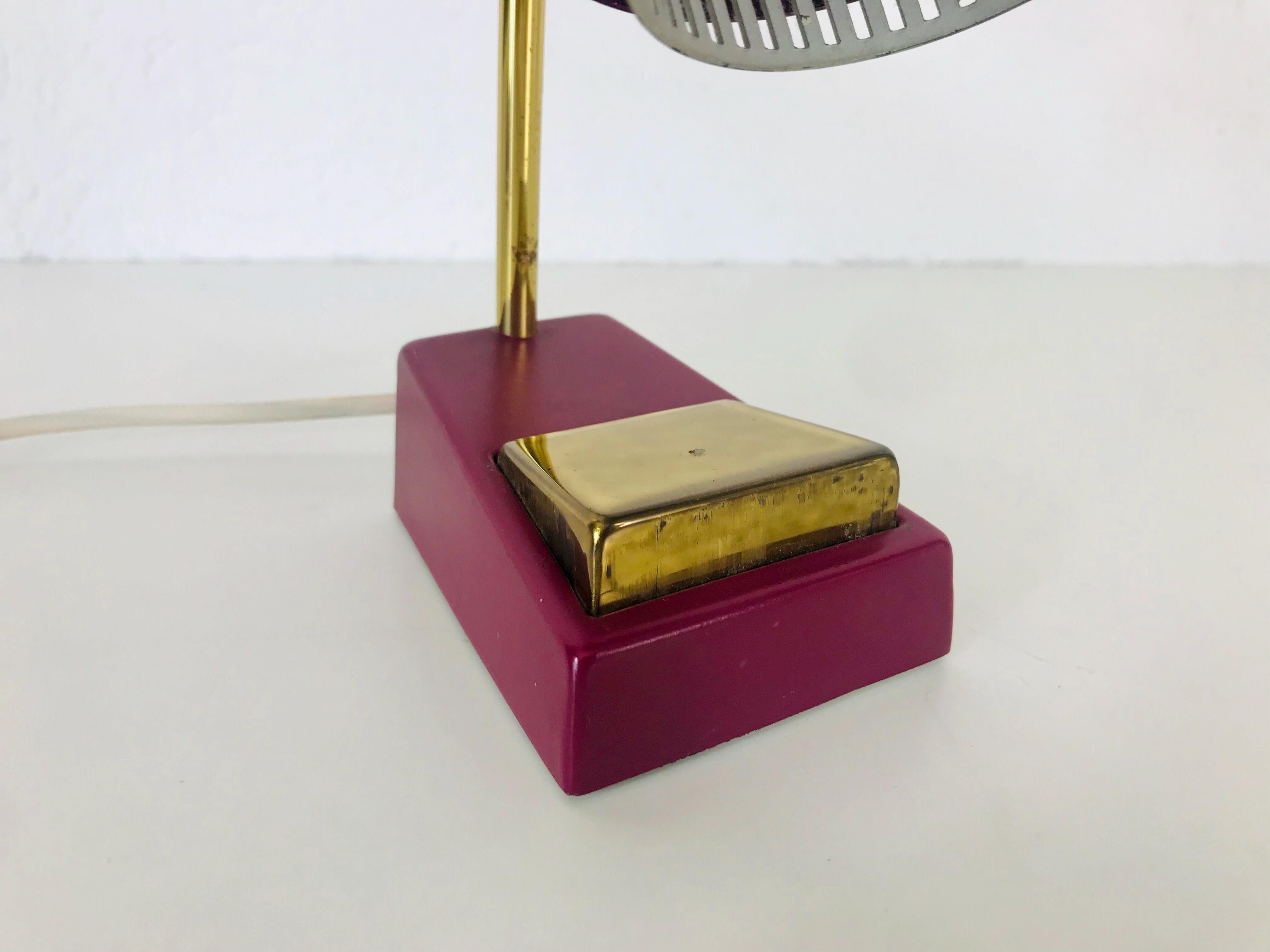 Aluminum Mid-Century Modern Brass and Purple Table Lamp, Pair, 1960s For Sale