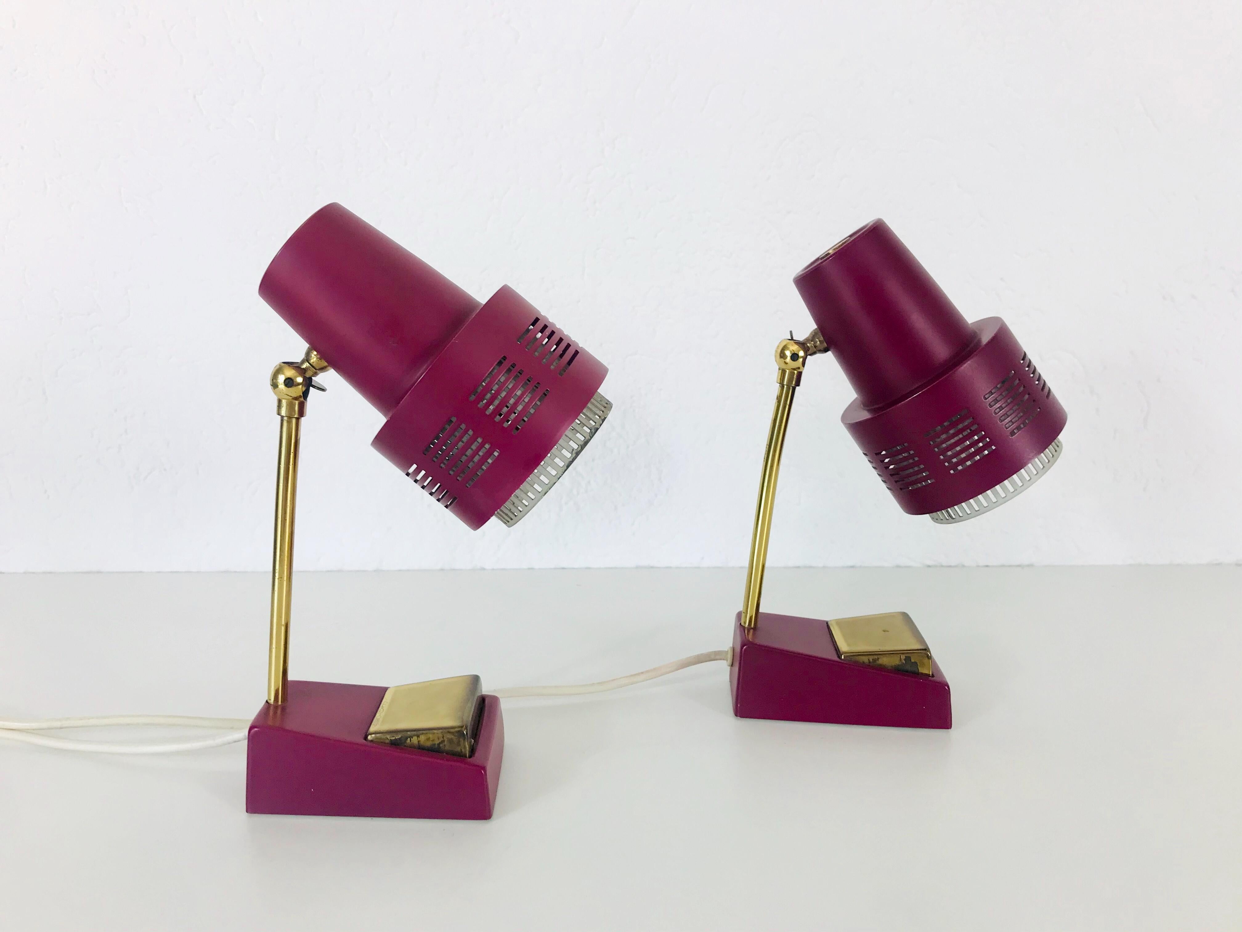 Mid-Century Modern Brass and Purple Table Lamp, Pair, 1960s For Sale 1