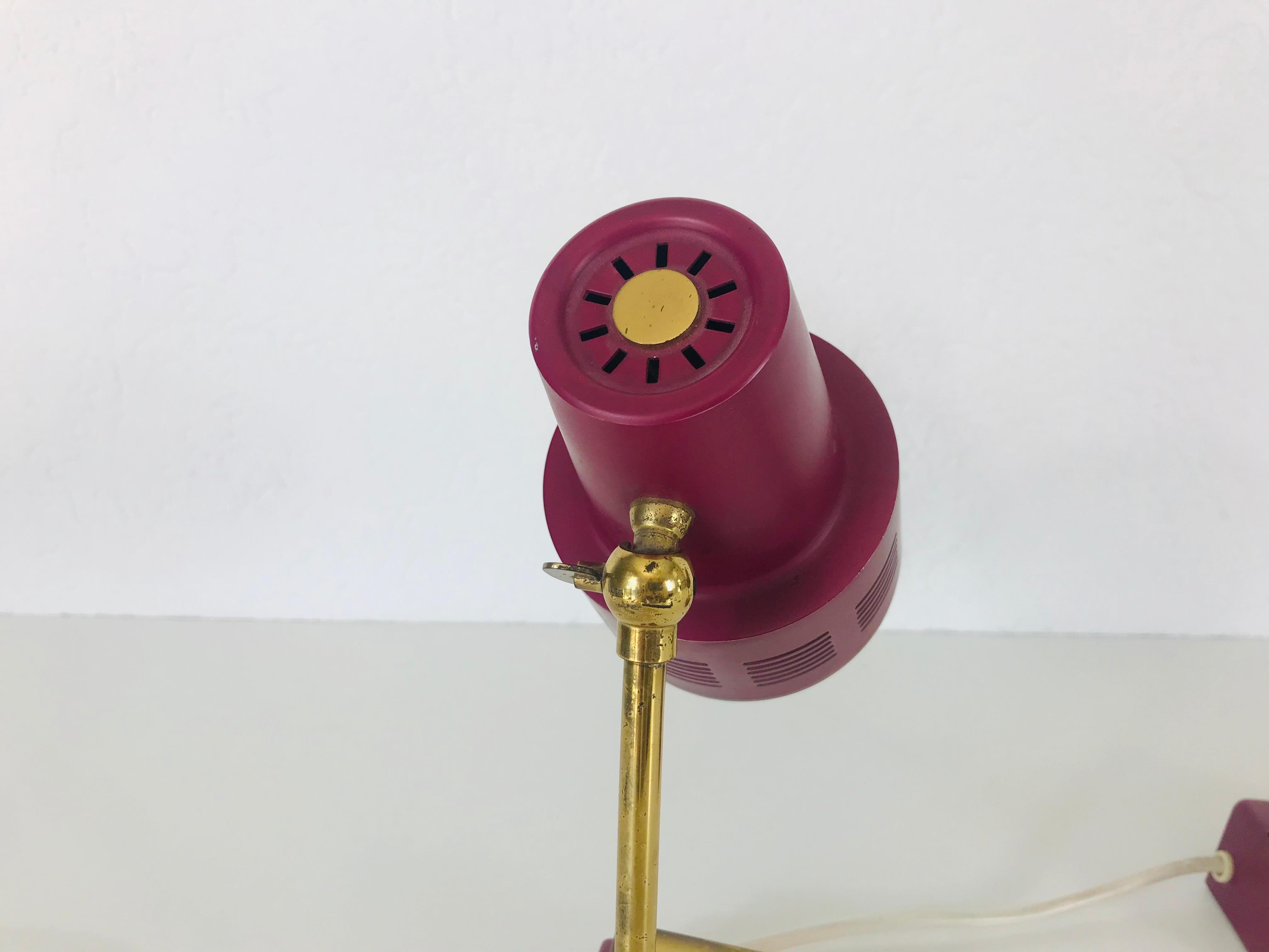 Mid-Century Modern Brass and Purple Table Lamp, Pair, 1960s For Sale 3