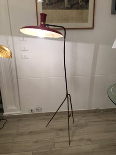Mid-Century Modern Brass and Red Floor Lamp Serge Muille and Louis Kalff Style