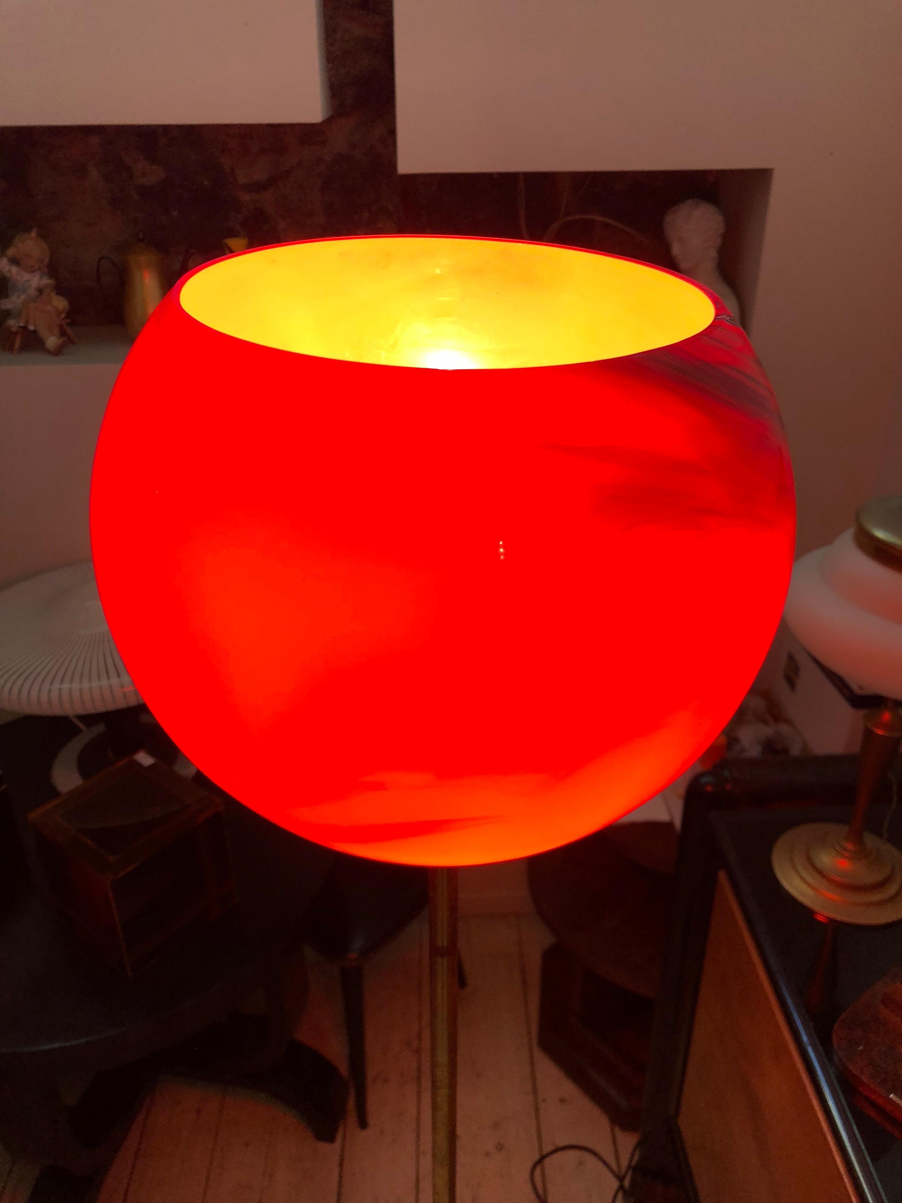 1950s Mid-Century Modern Brass and Red Glass Italian Floor Lamp For Sale 9