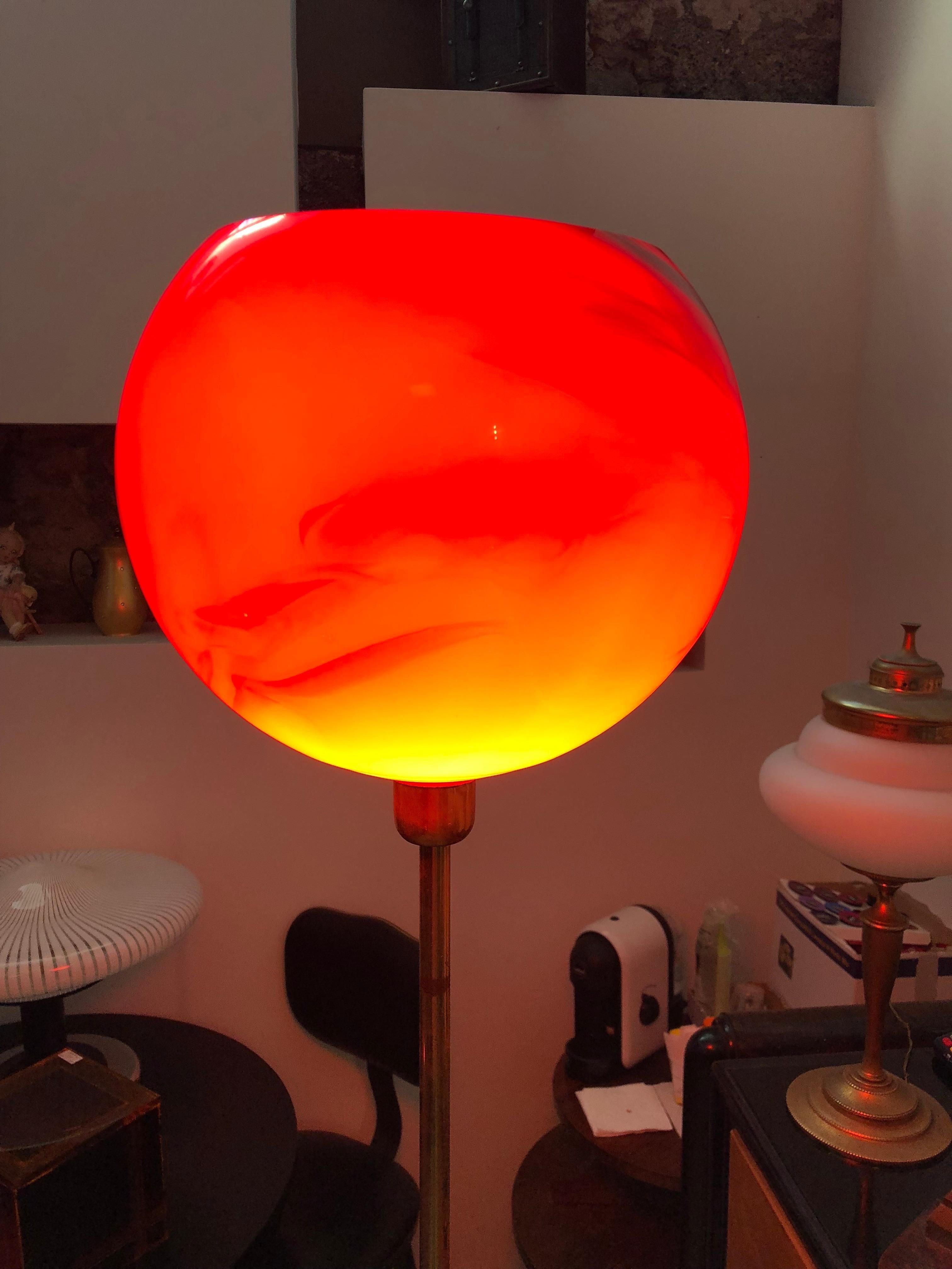 1950s Mid-Century Modern Brass and Red Glass Italian Floor Lamp For Sale 10