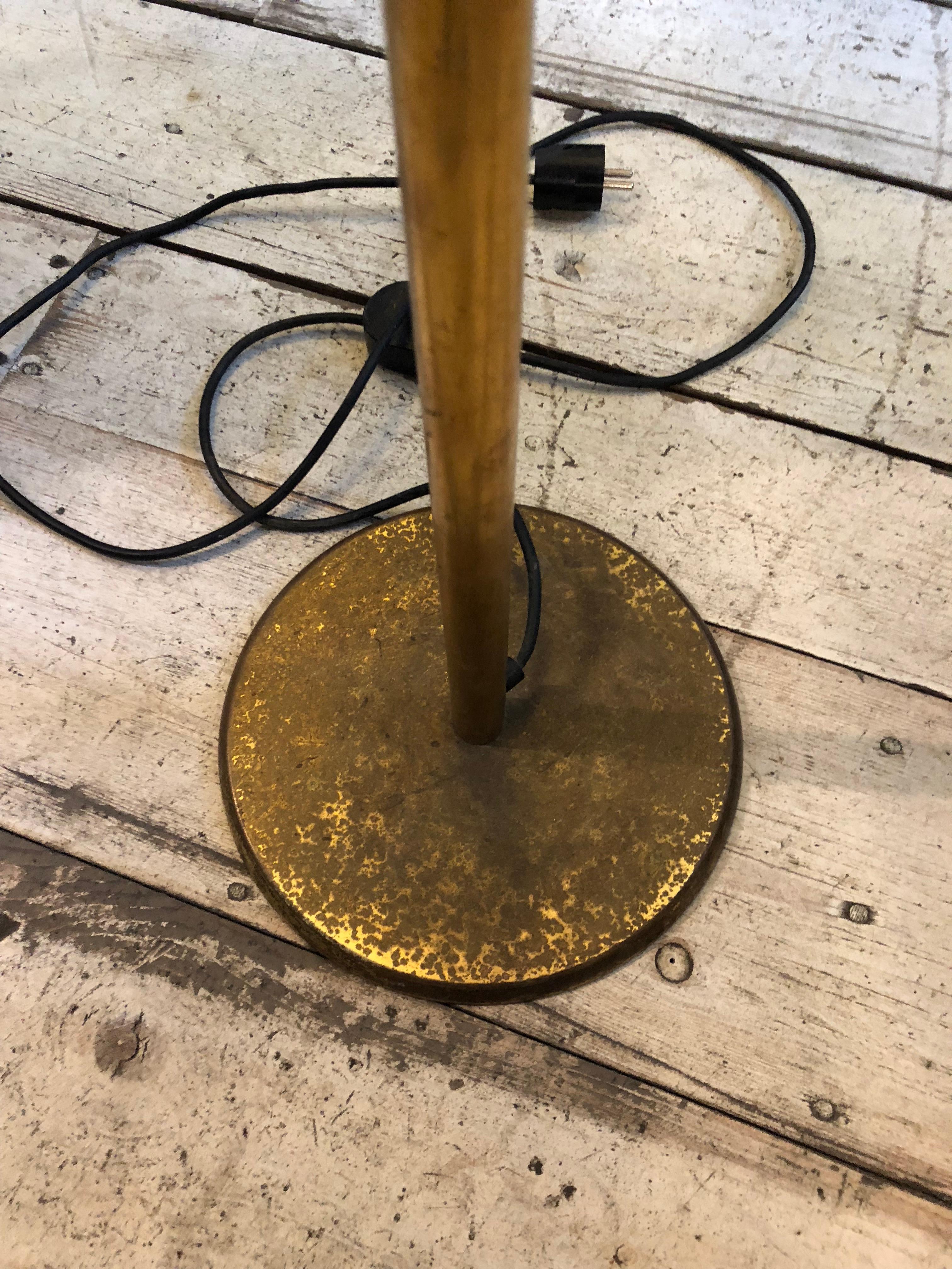 20th Century 1950s Mid-Century Modern Brass and Red Glass Italian Floor Lamp For Sale