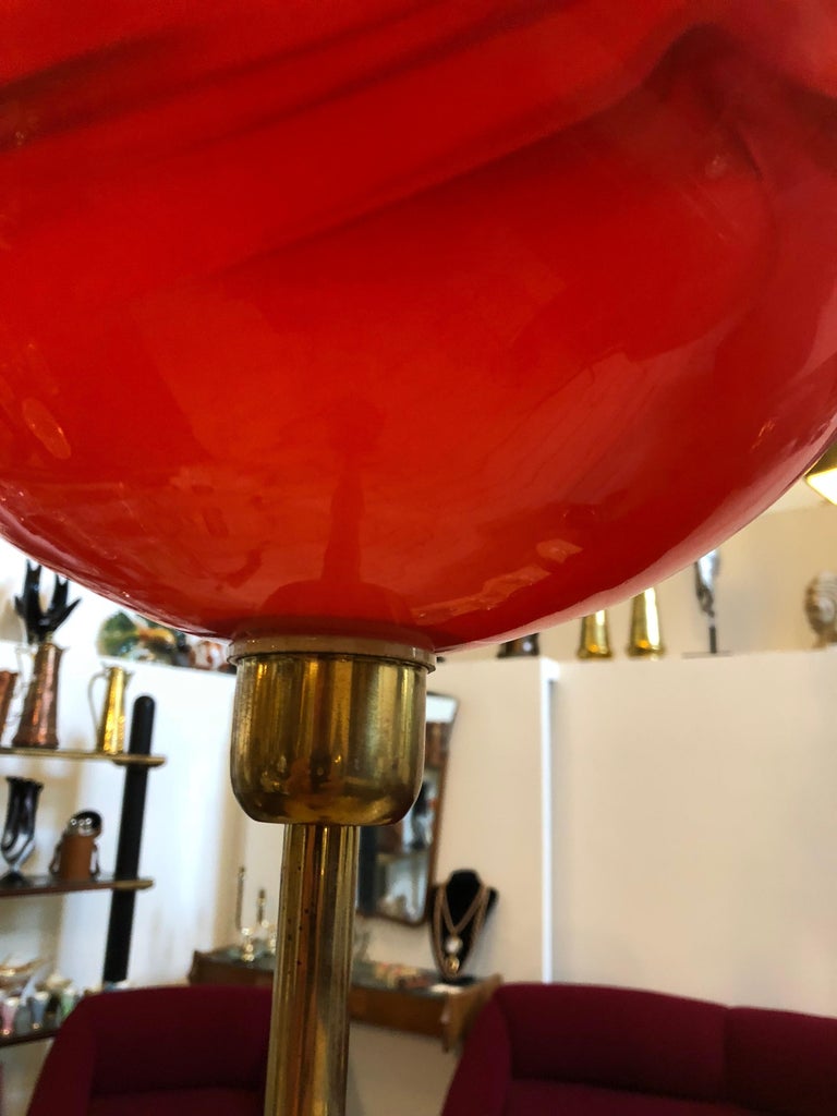1950s Mid-Century Modern Brass and Red Glass Italian Floor Lamp For ...
