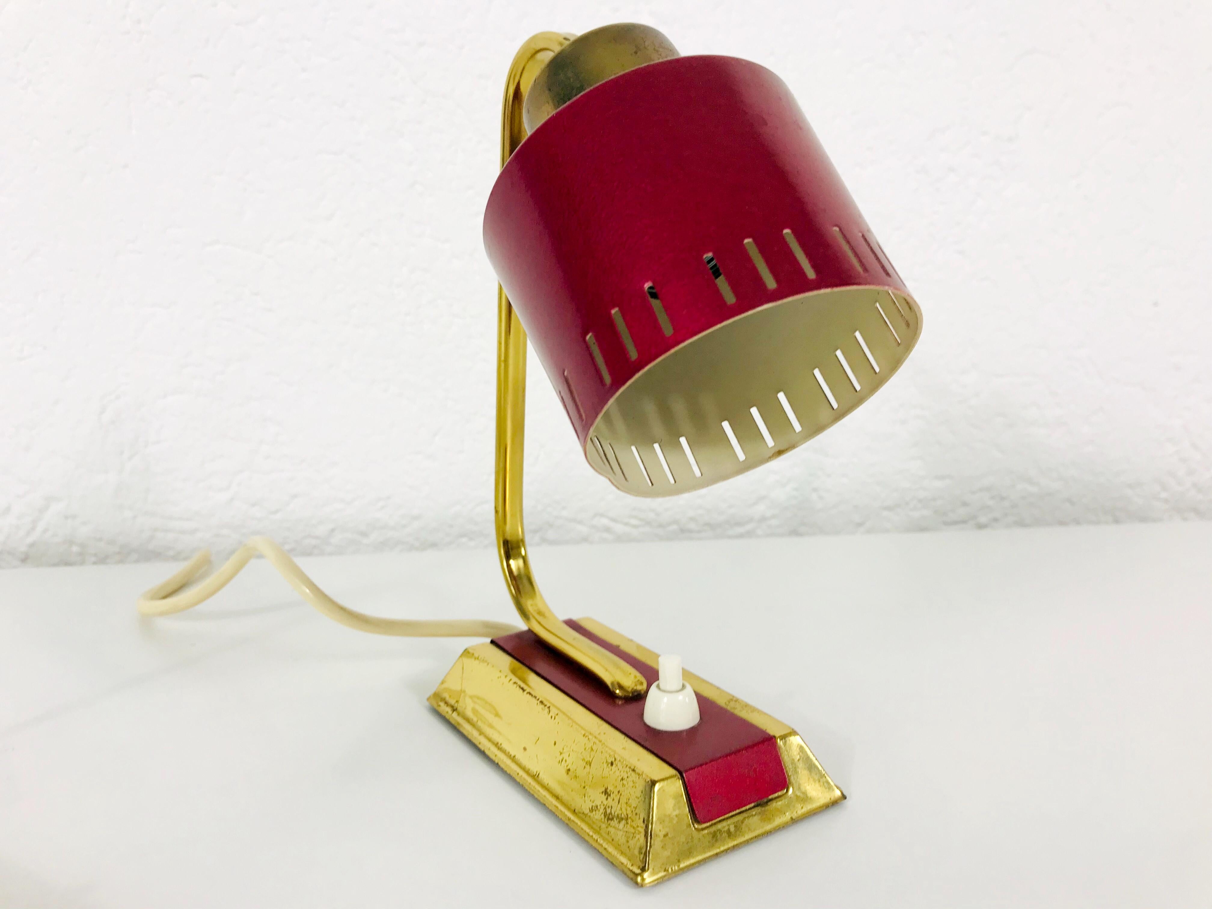Mid-20th Century Mid-Century Modern Brass and Red Table Lamp, Pair, 1960s