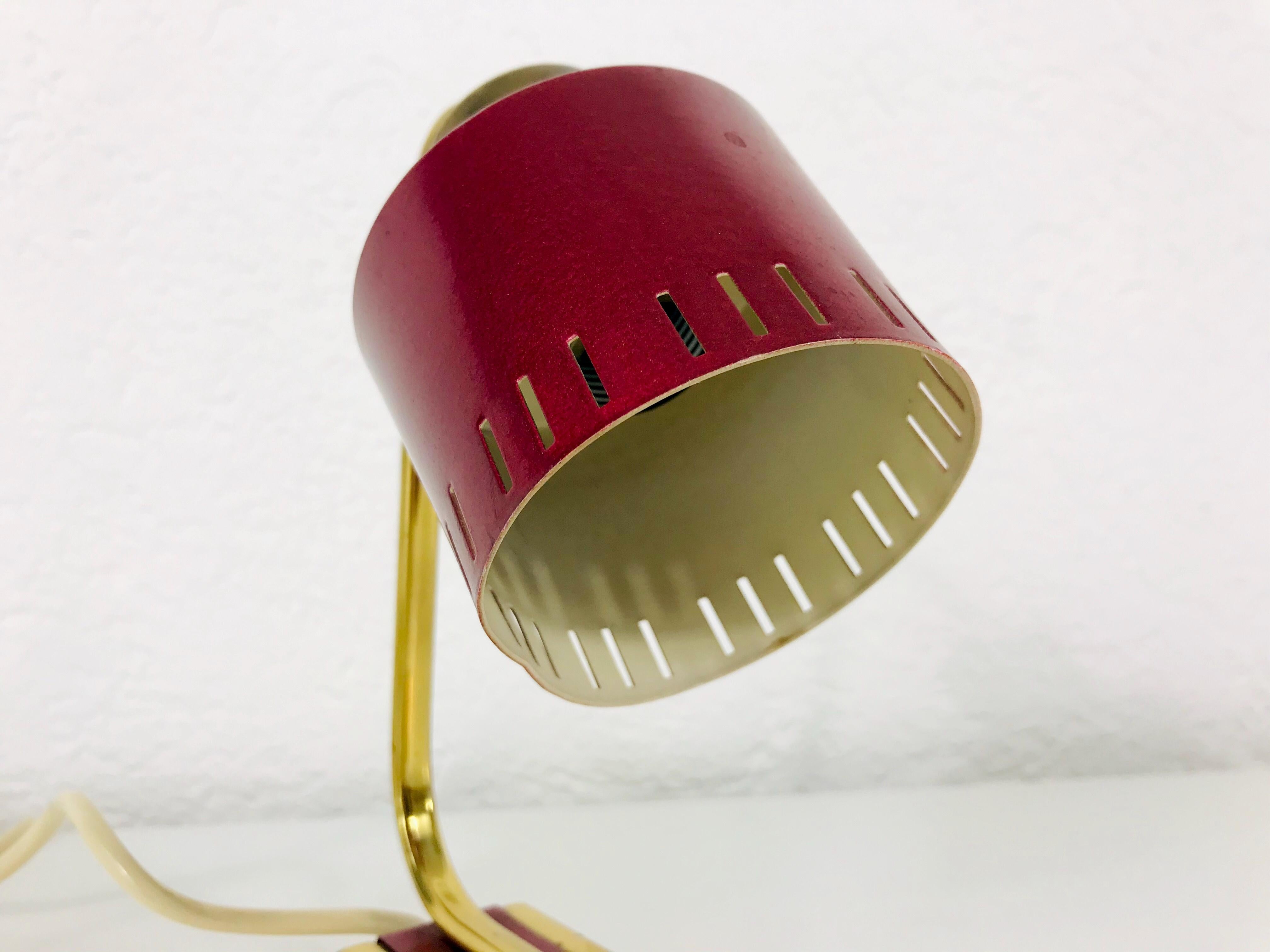 Mid-Century Modern Brass and Red Table Lamp, Pair, 1960s 2