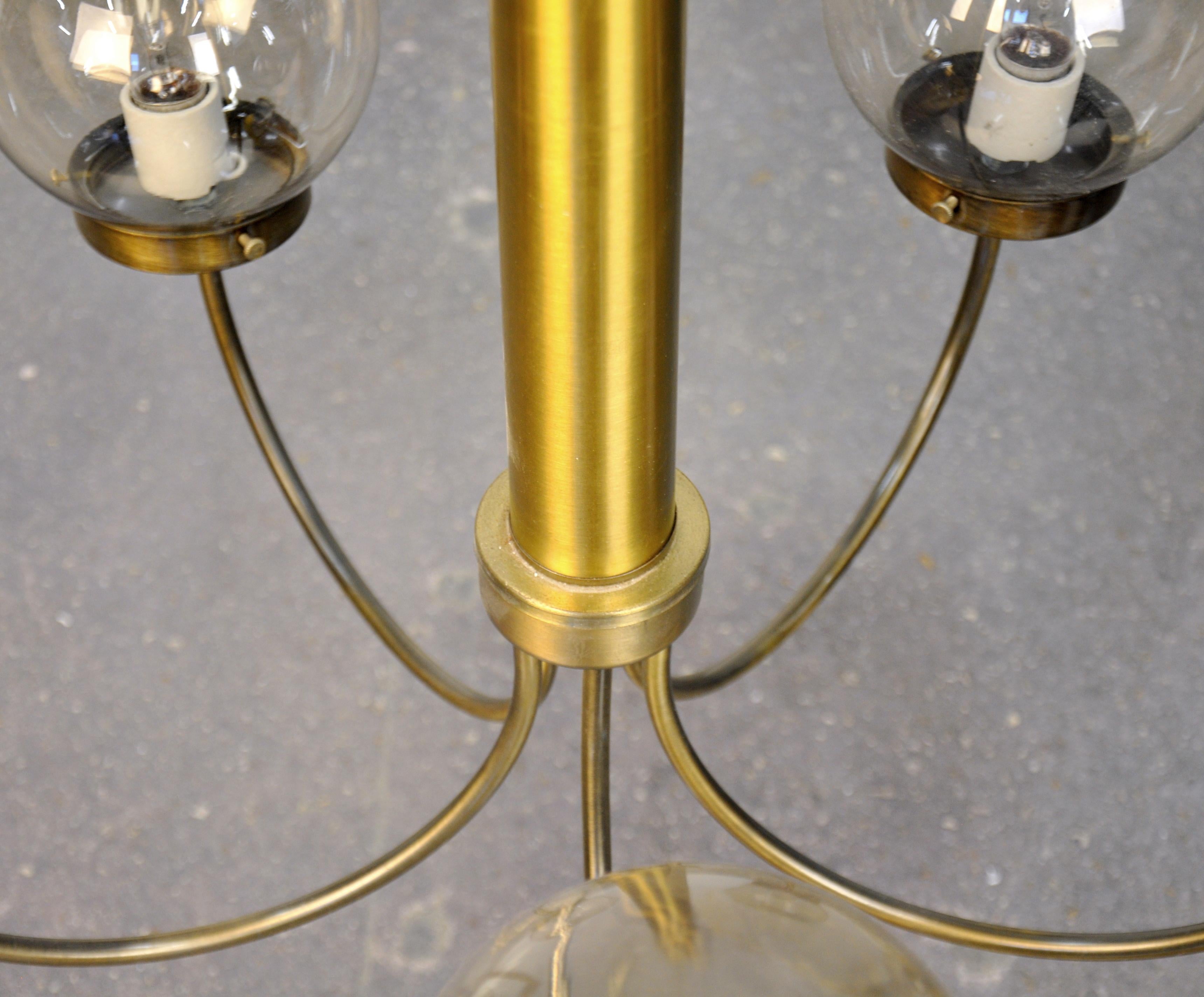 Mid-Century Modern Brass and Smoked Glass Chandelier 1