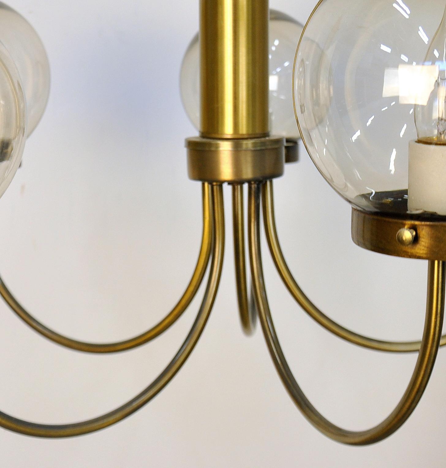 Mid-Century Modern Brass and Smoked Glass Chandelier 2