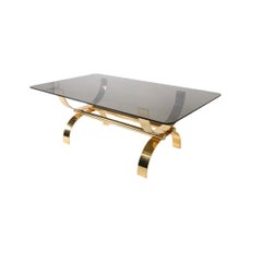 Mid Century Modern Brass and Smoked Glass Coffee Table