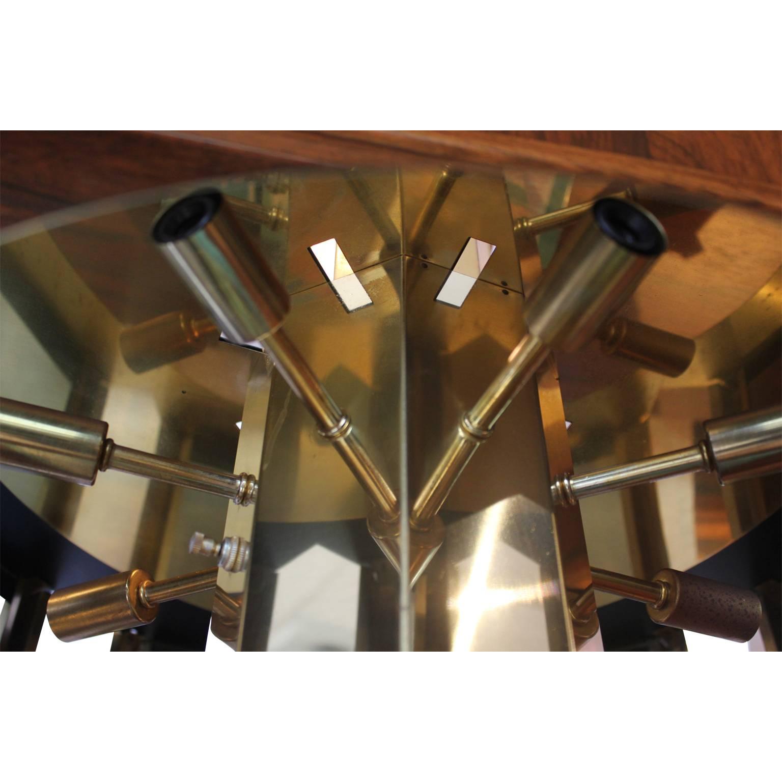 Mid-Century Modern Brass and Smoked Glass Fredrick Ramond Pendant Chandelier 4