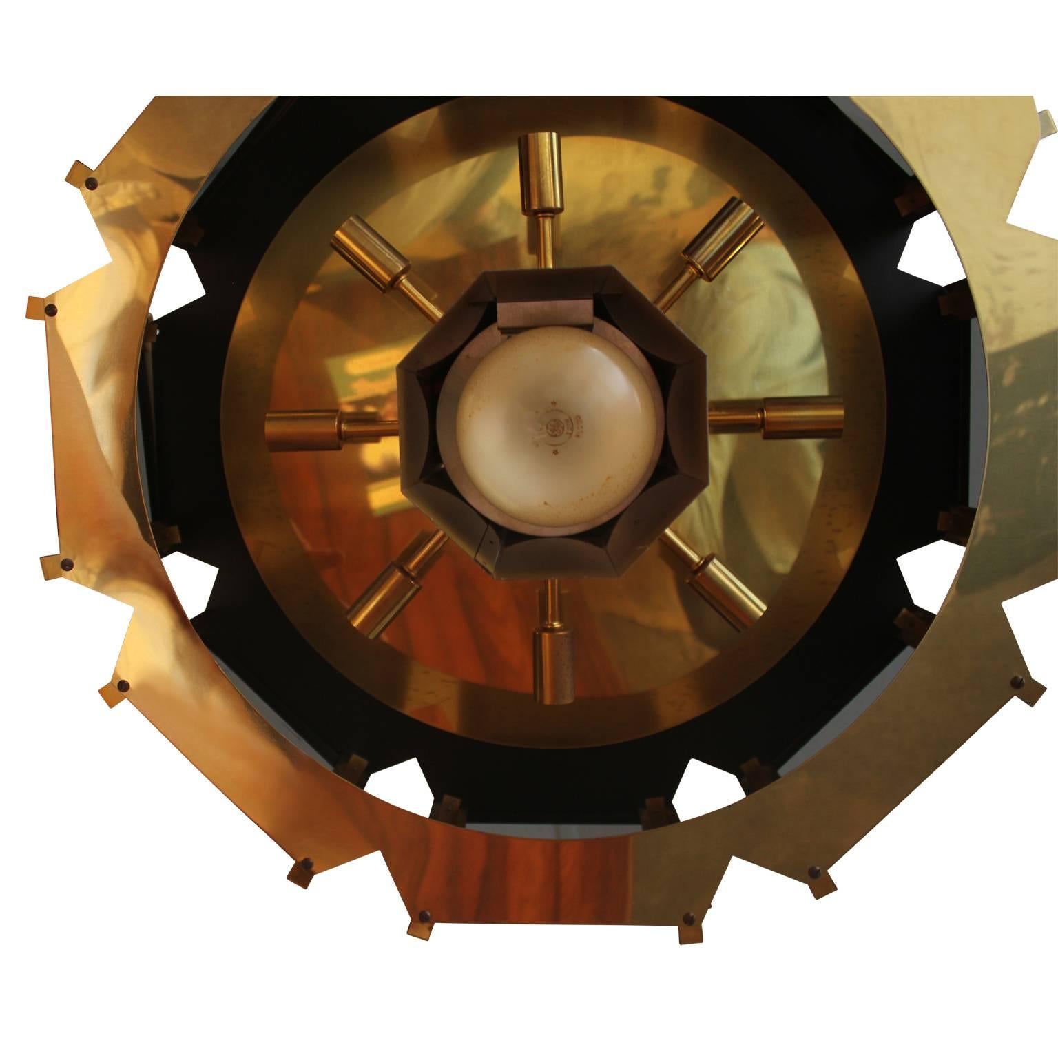 Mid-Century Modern Brass and Smoked Glass Fredrick Ramond Pendant Chandelier 5