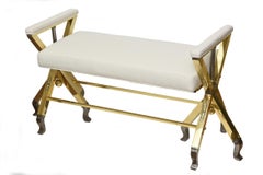 Mid Century Modern 3-Legged Upholstered Bench Brass and Steel 1950's