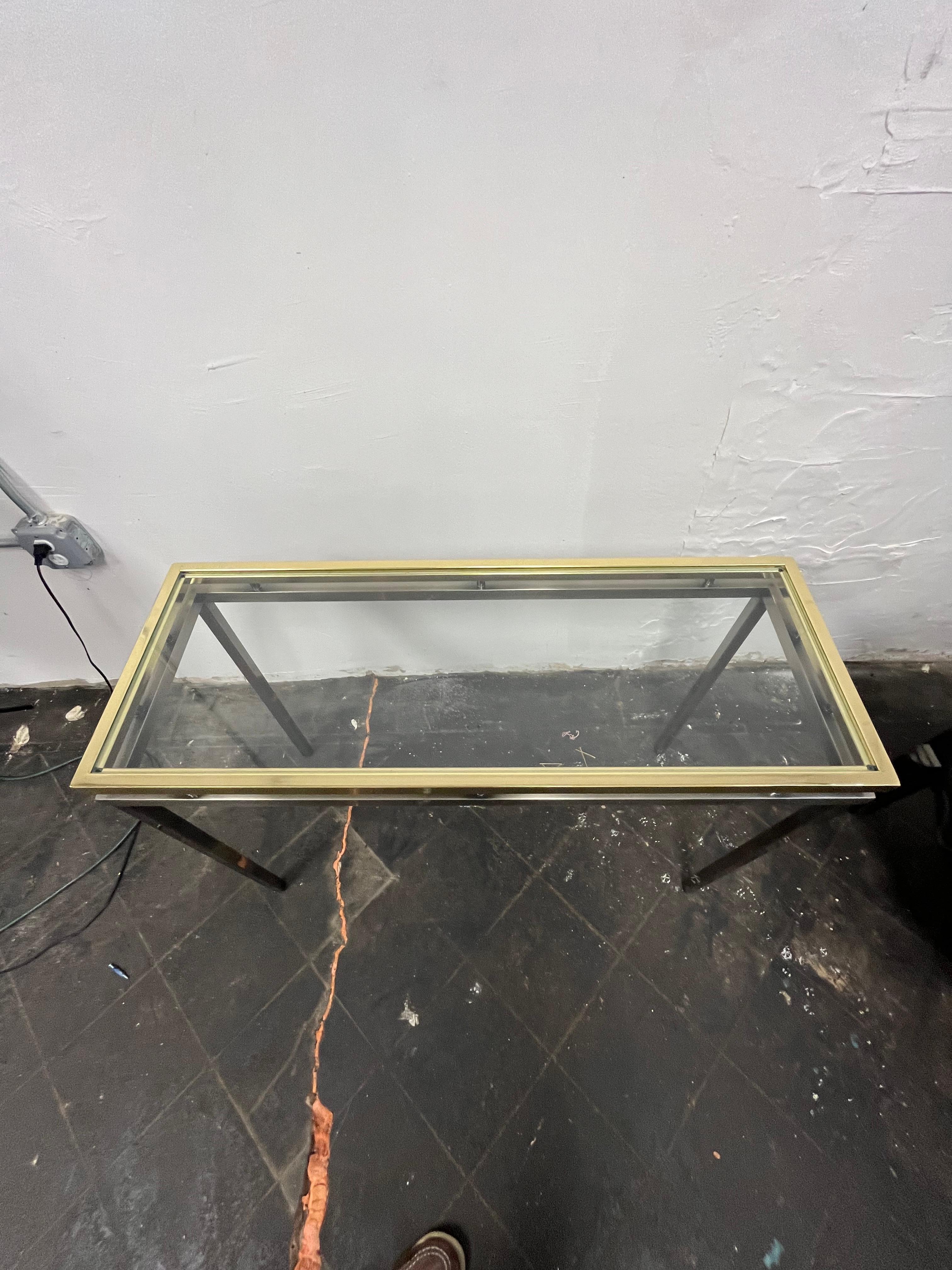 Mid-Century Modern Mid Century Modern Brass and Steel Console Table For Sale